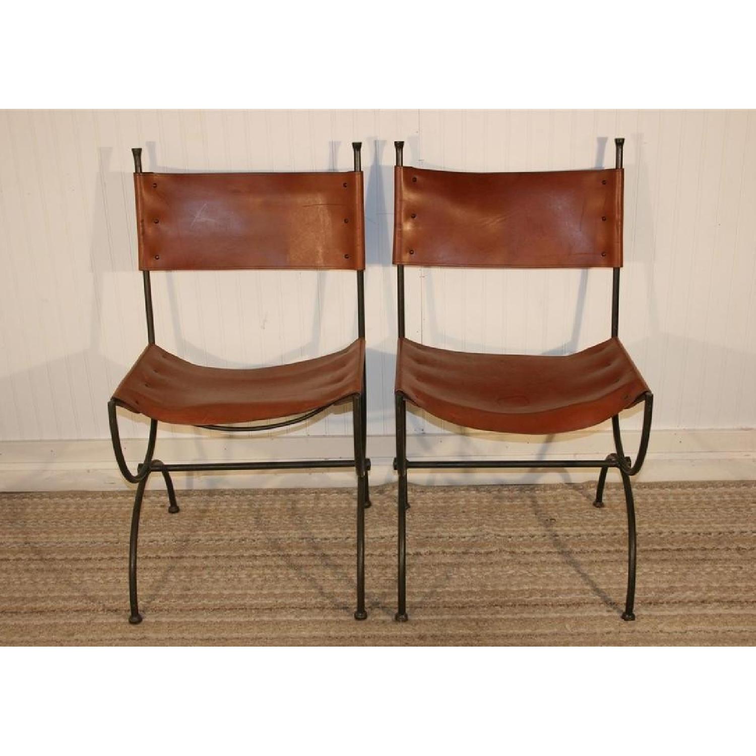 Charleston Forge Wrought Iron and Leather Chairs - Pair - image-1