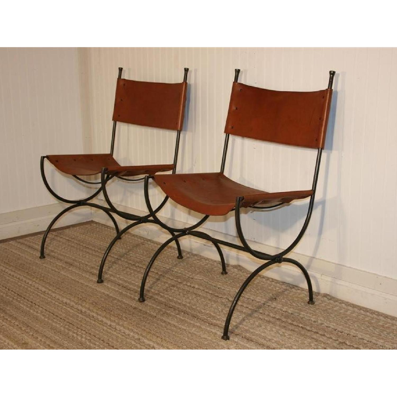 Charleston Forge Wrought Iron and Leather Chairs - Pair - image-2