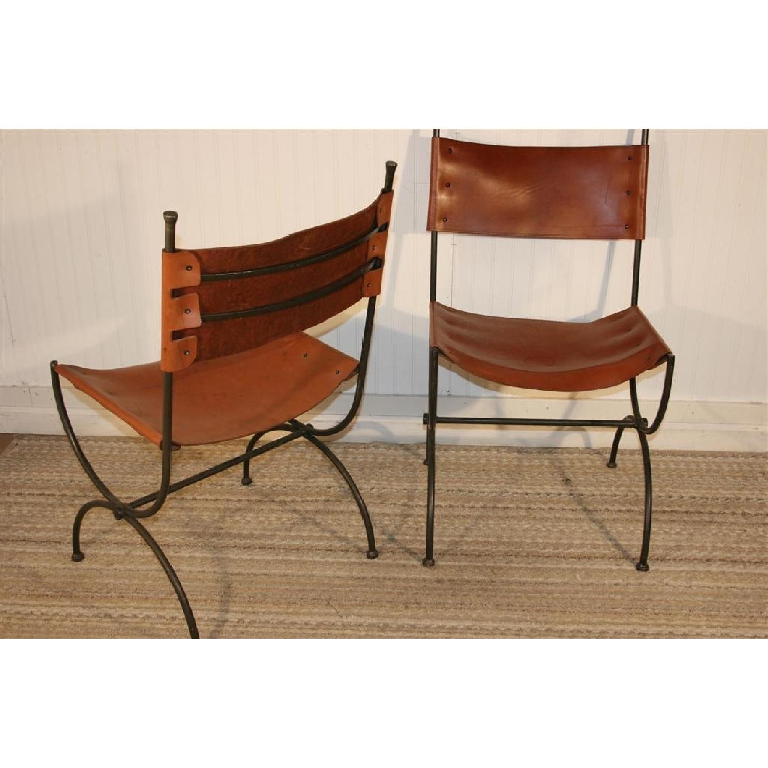 Charleston Forge Wrought Iron and Leather Chairs - Pair - image-3