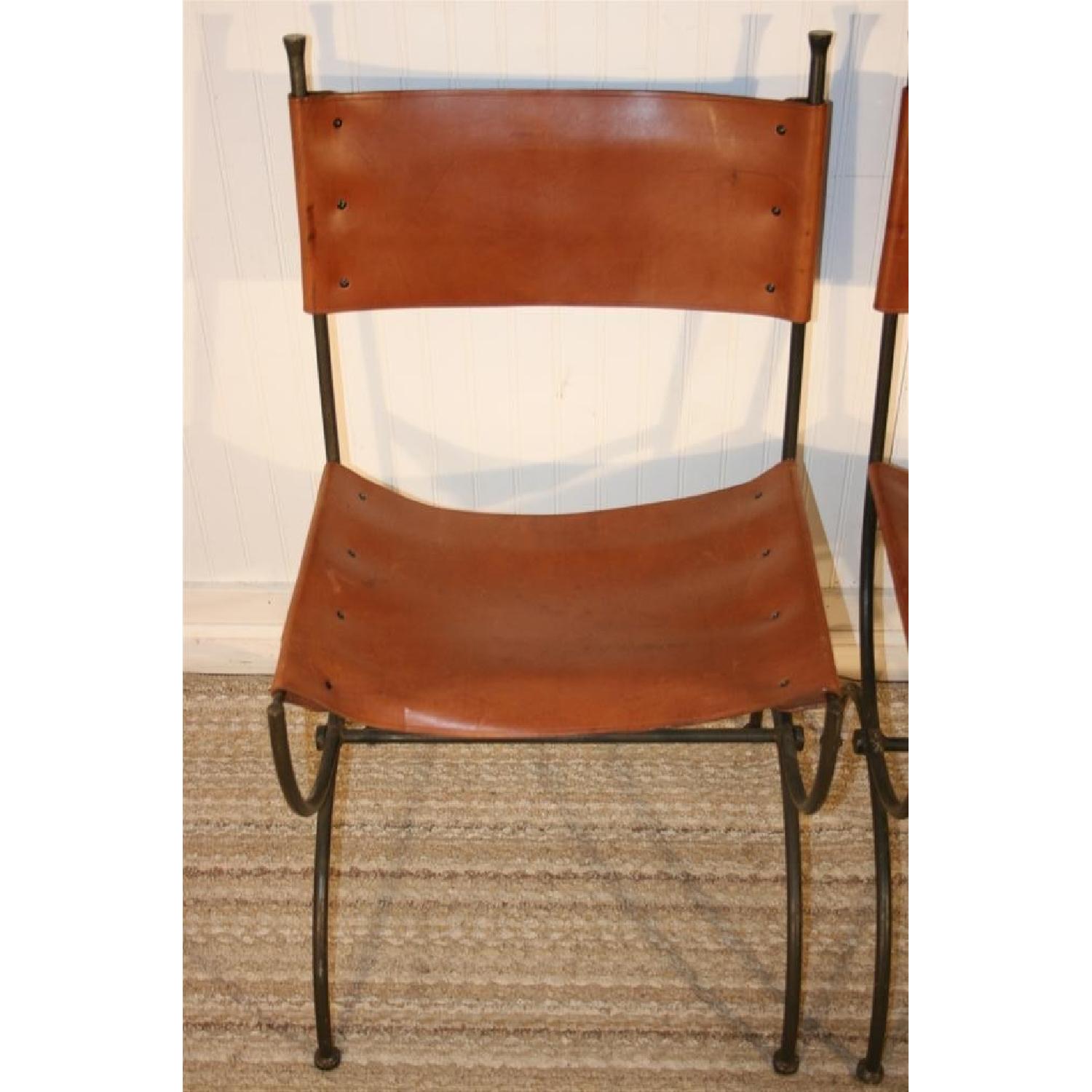 Charleston Forge Wrought Iron and Leather Chairs - Pair - image-5