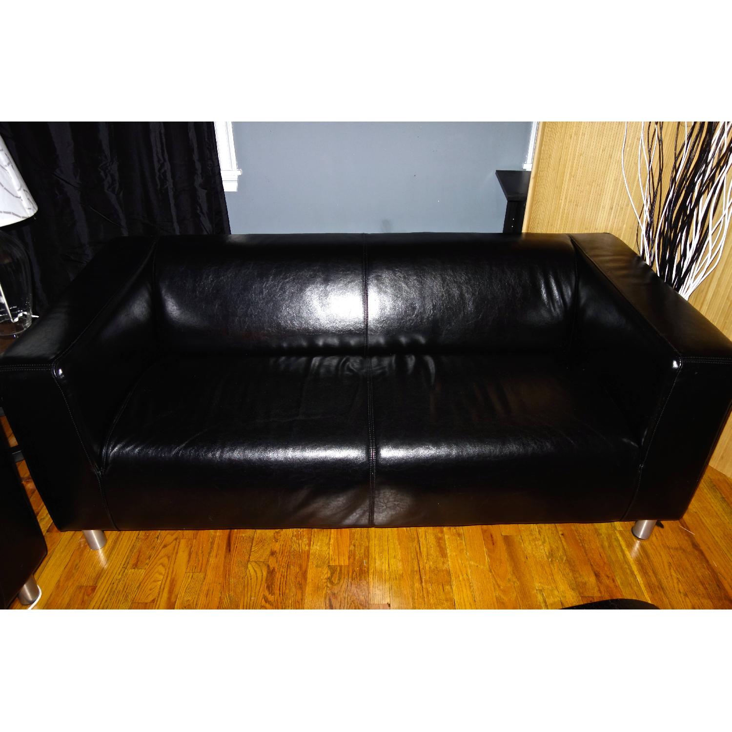 Ikea Klippan Black Leather Loveseat - image-1