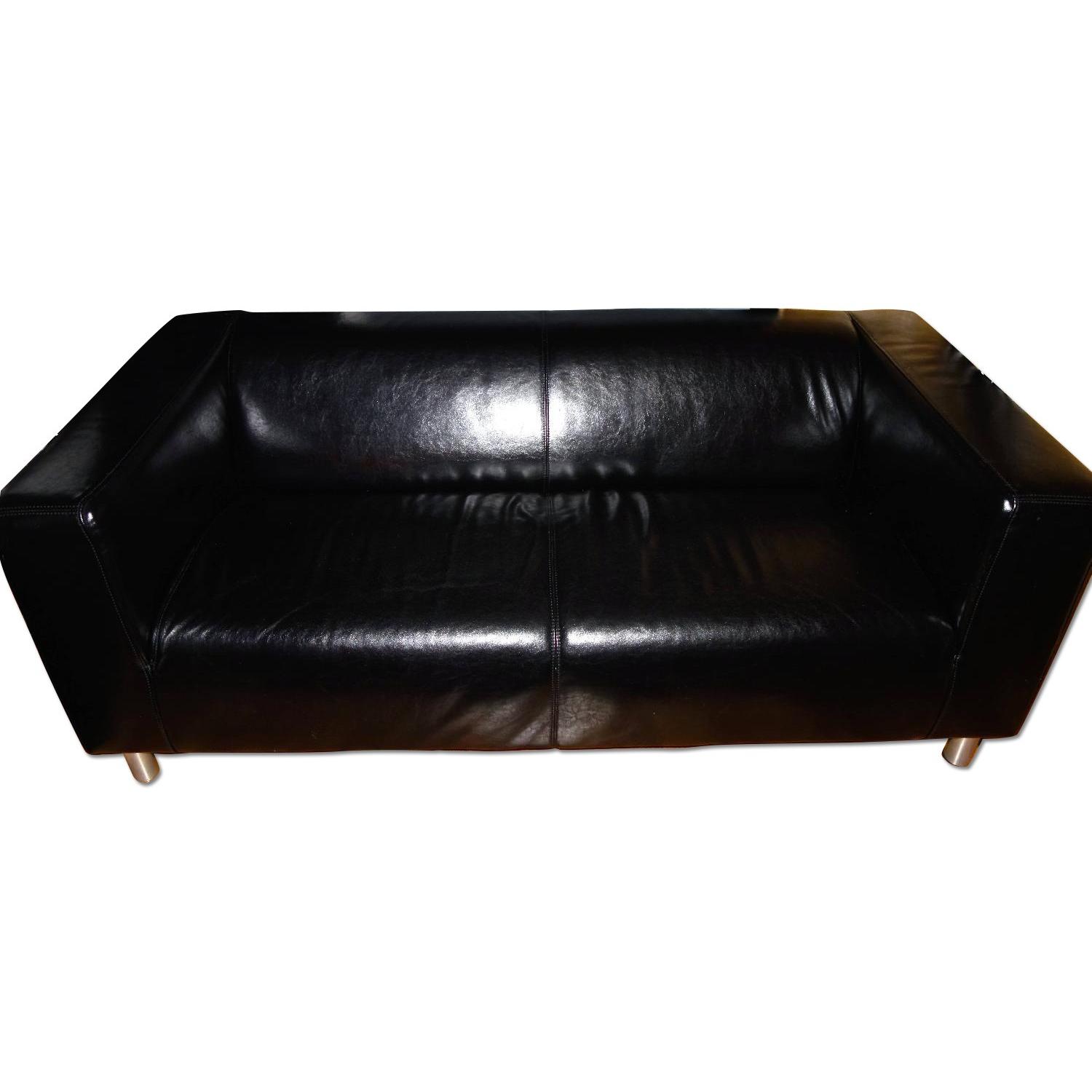 Ikea Klippan Black Leather Loveseat - image-0