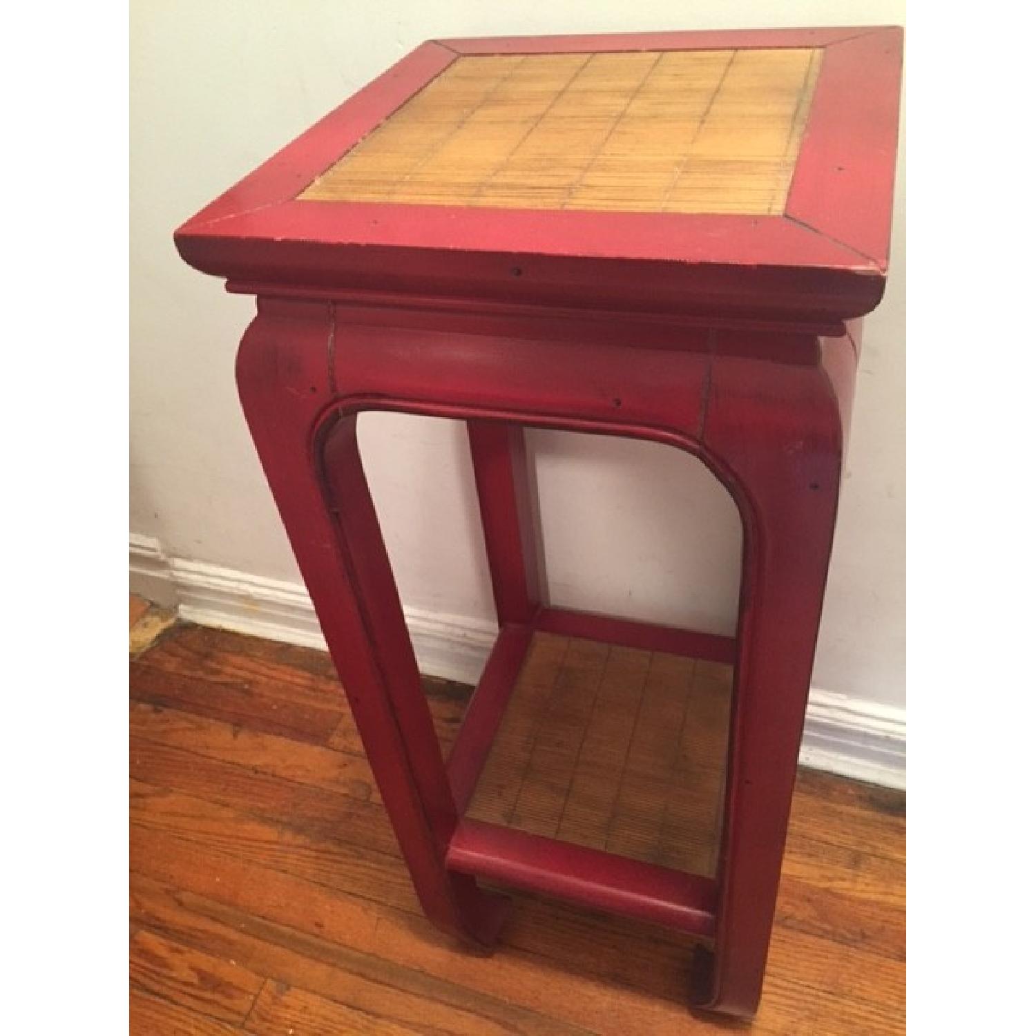 Red Wooden Chinese Table with Caning - image-2