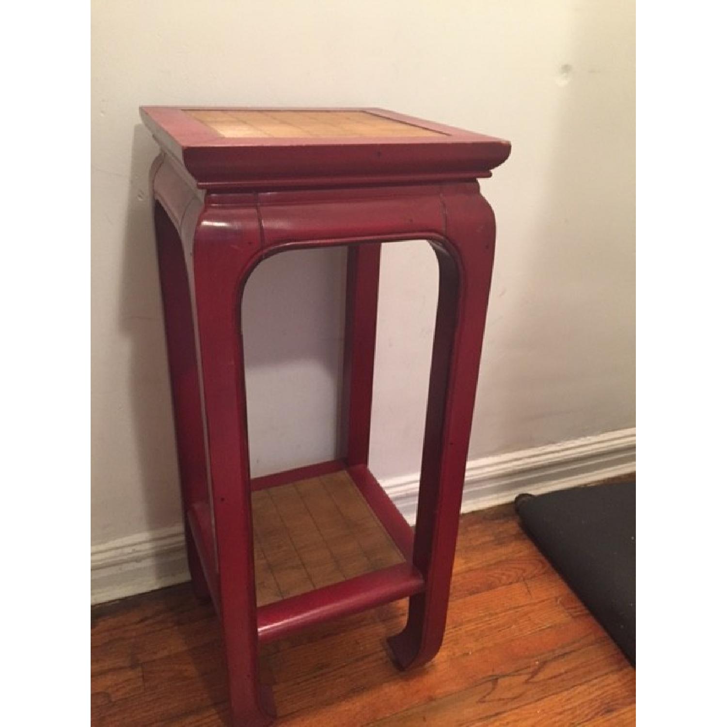 Red Wooden Chinese Table with Caning - image-3