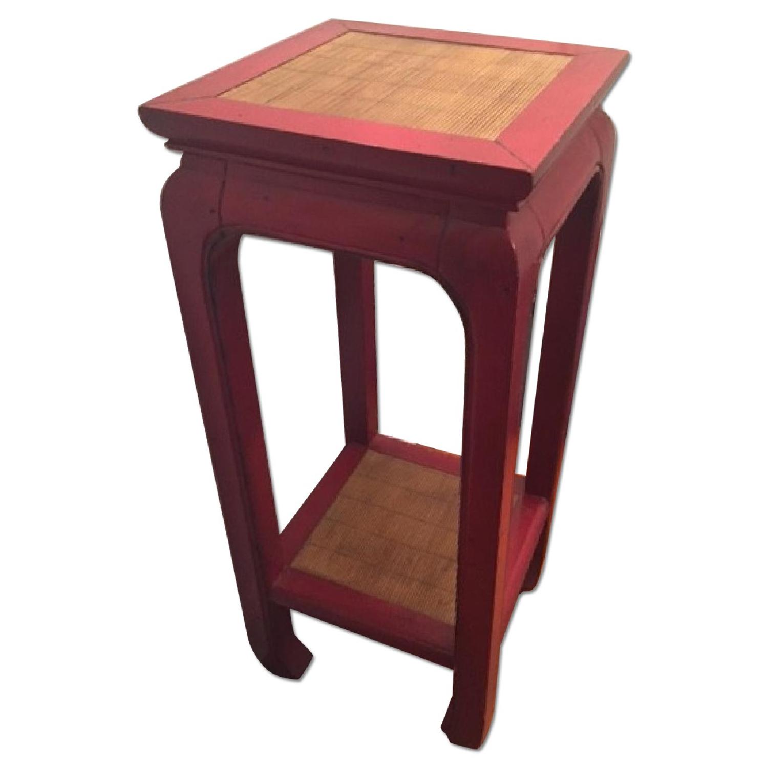Red Wooden Chinese Table with Caning