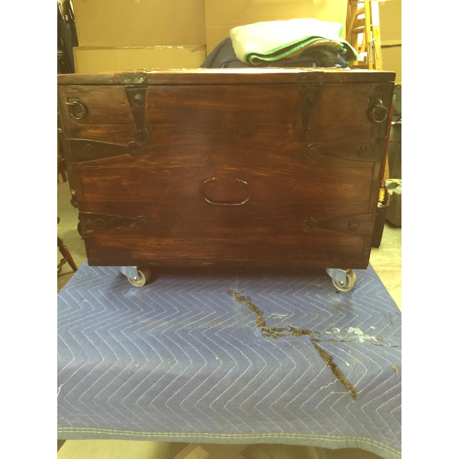 Vintage Wooden Chest with Metal Wheels - image-2