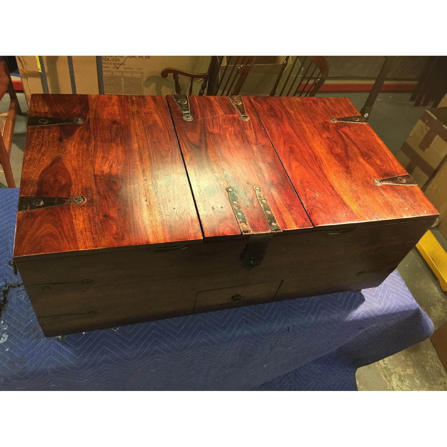 Vintage Wooden Chest with Metal Wheels - image-3