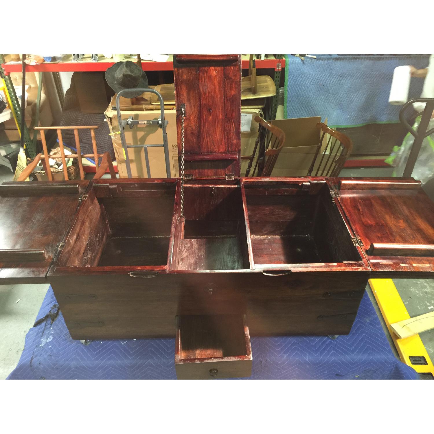 Vintage Wooden Chest with Metal Wheels - image-7