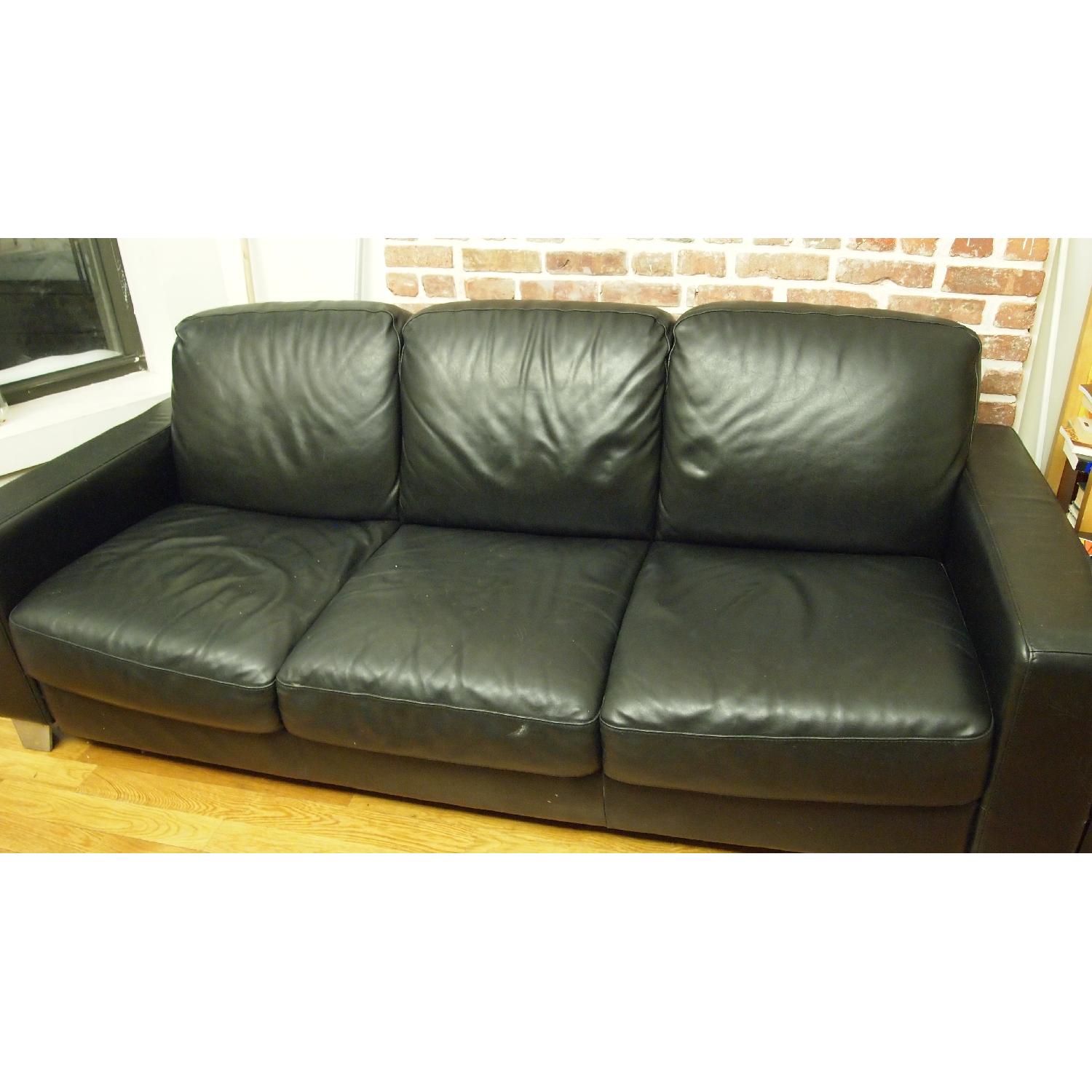 Black Leather Sofa - image-1