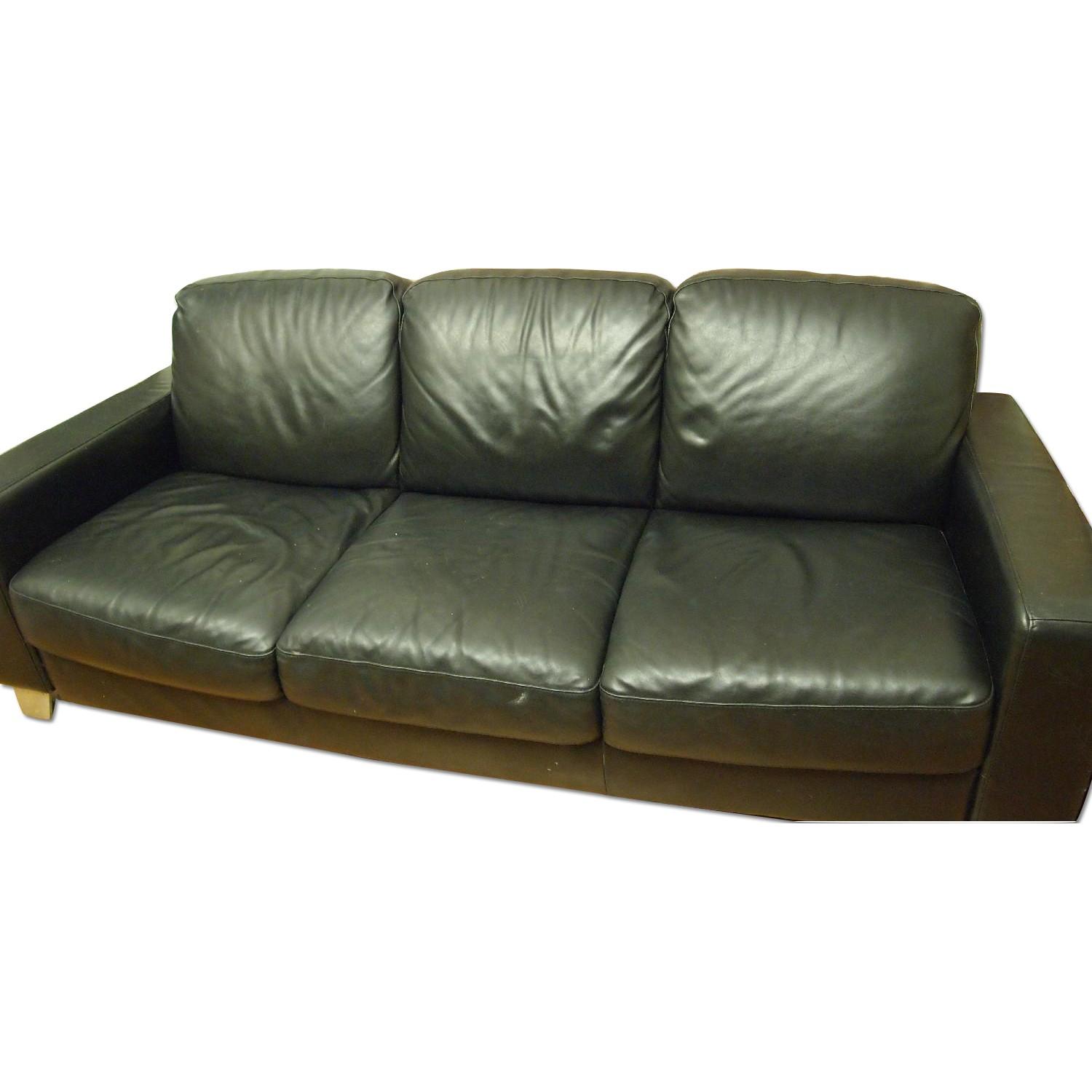 Black Leather Sofa - image-0