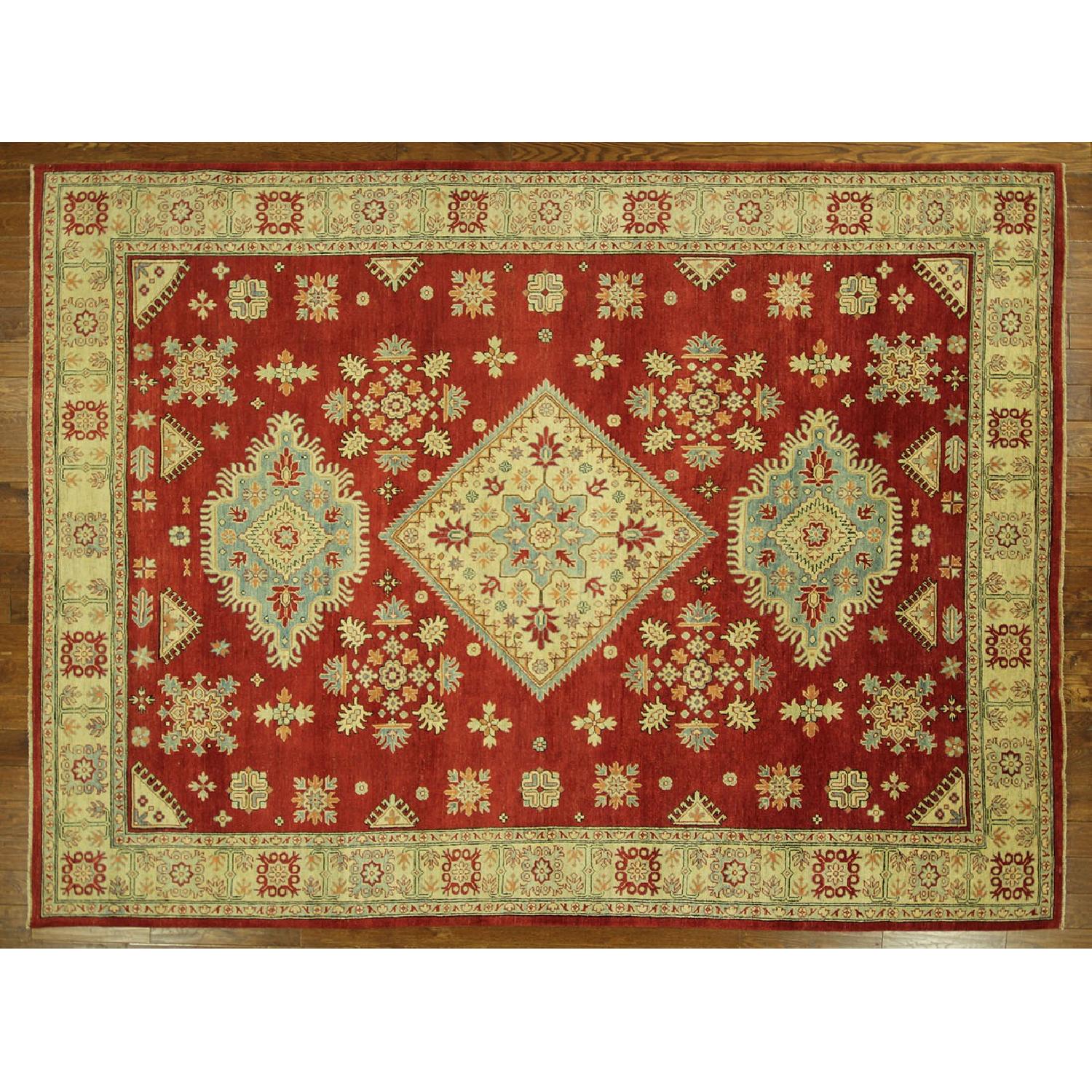 Manhattan Rugs Diamond Motif Floral Red Super Kazak Hand Knotted Wool Area Rug - image-1