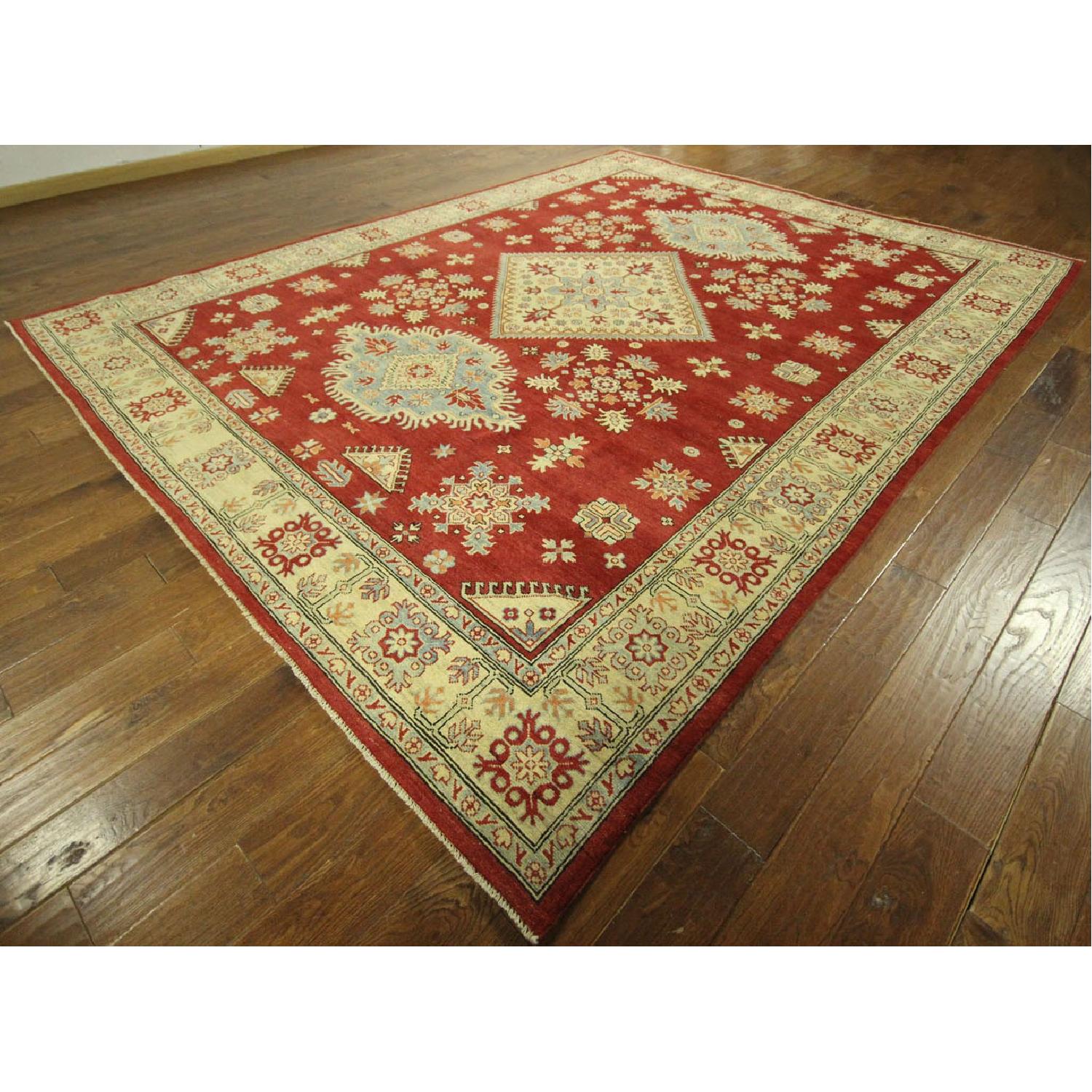 Manhattan Rugs Diamond Motif Floral Red Super Kazak Hand Knotted Wool Area Rug - image-2