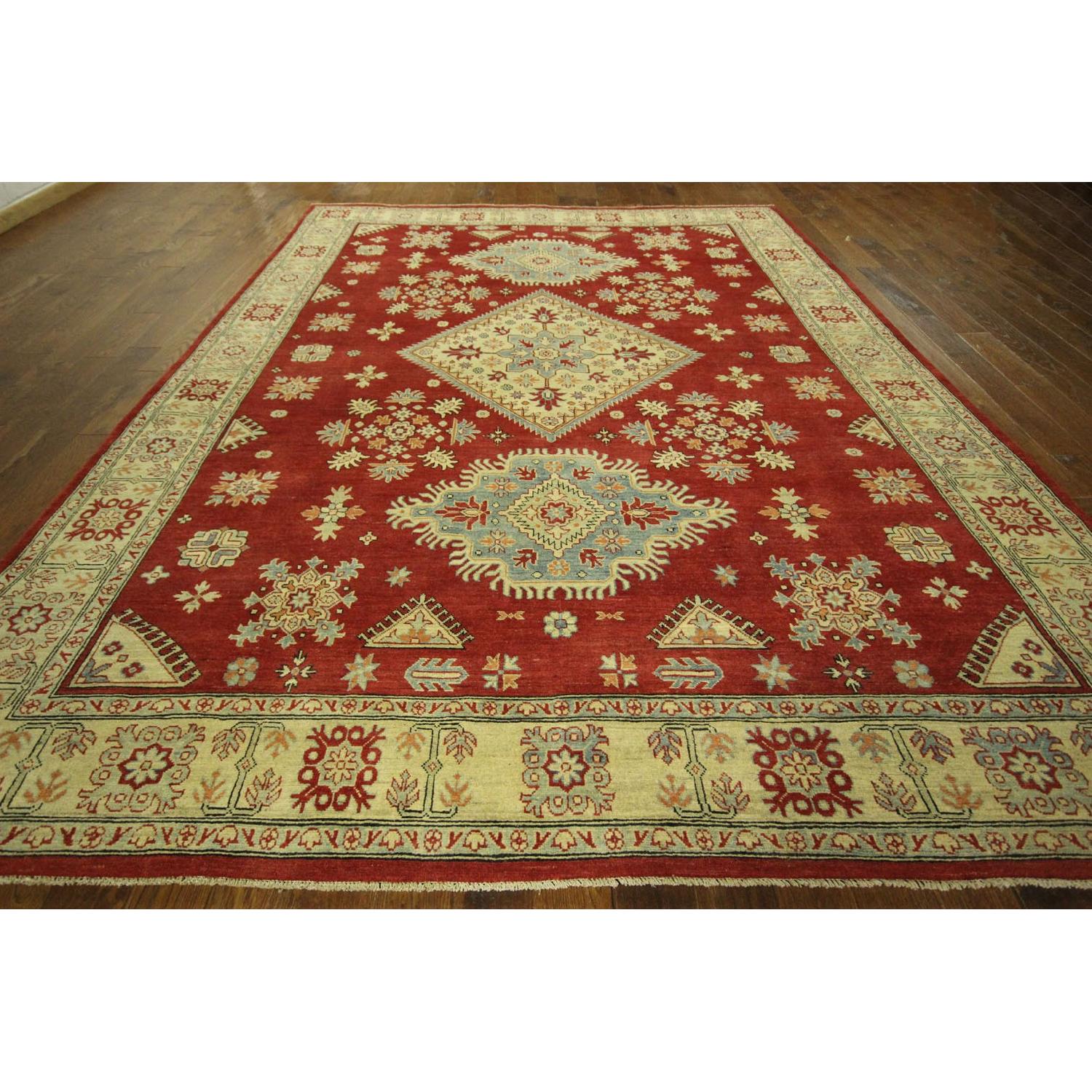 Manhattan Rugs Diamond Motif Floral Red Super Kazak Hand Knotted Wool Area Rug - image-3