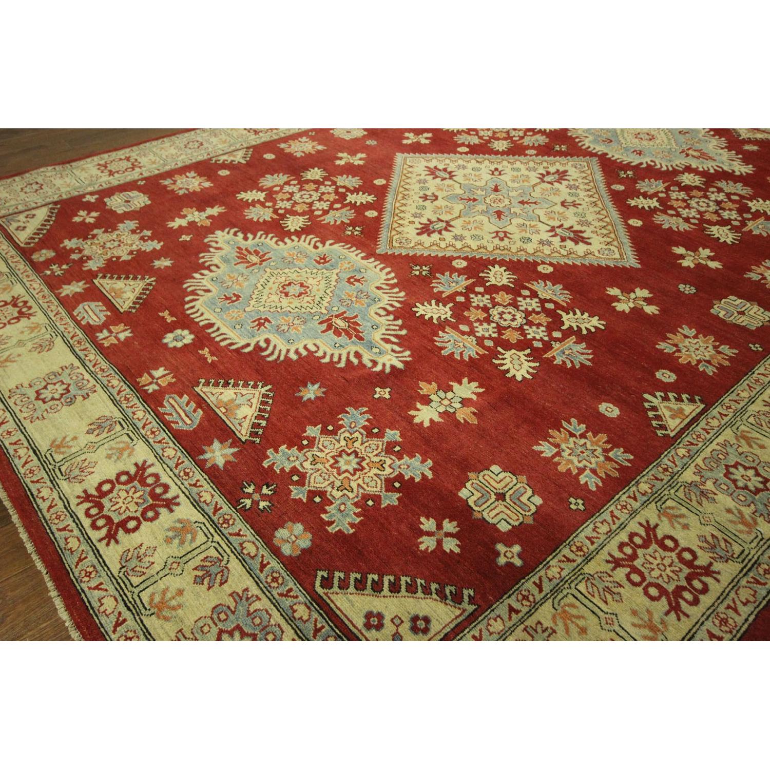 Manhattan Rugs Diamond Motif Floral Red Super Kazak Hand Knotted Wool Area Rug - image-5