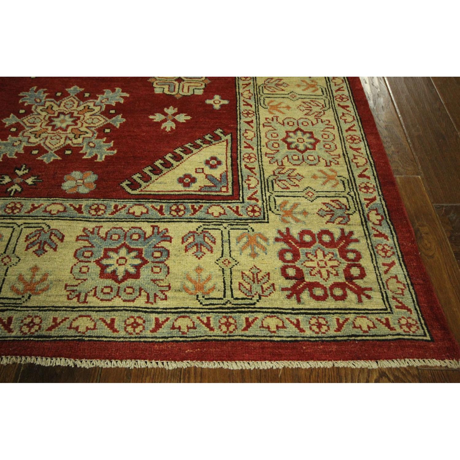 Manhattan Rugs Diamond Motif Floral Red Super Kazak Hand Knotted Wool Area Rug - image-6