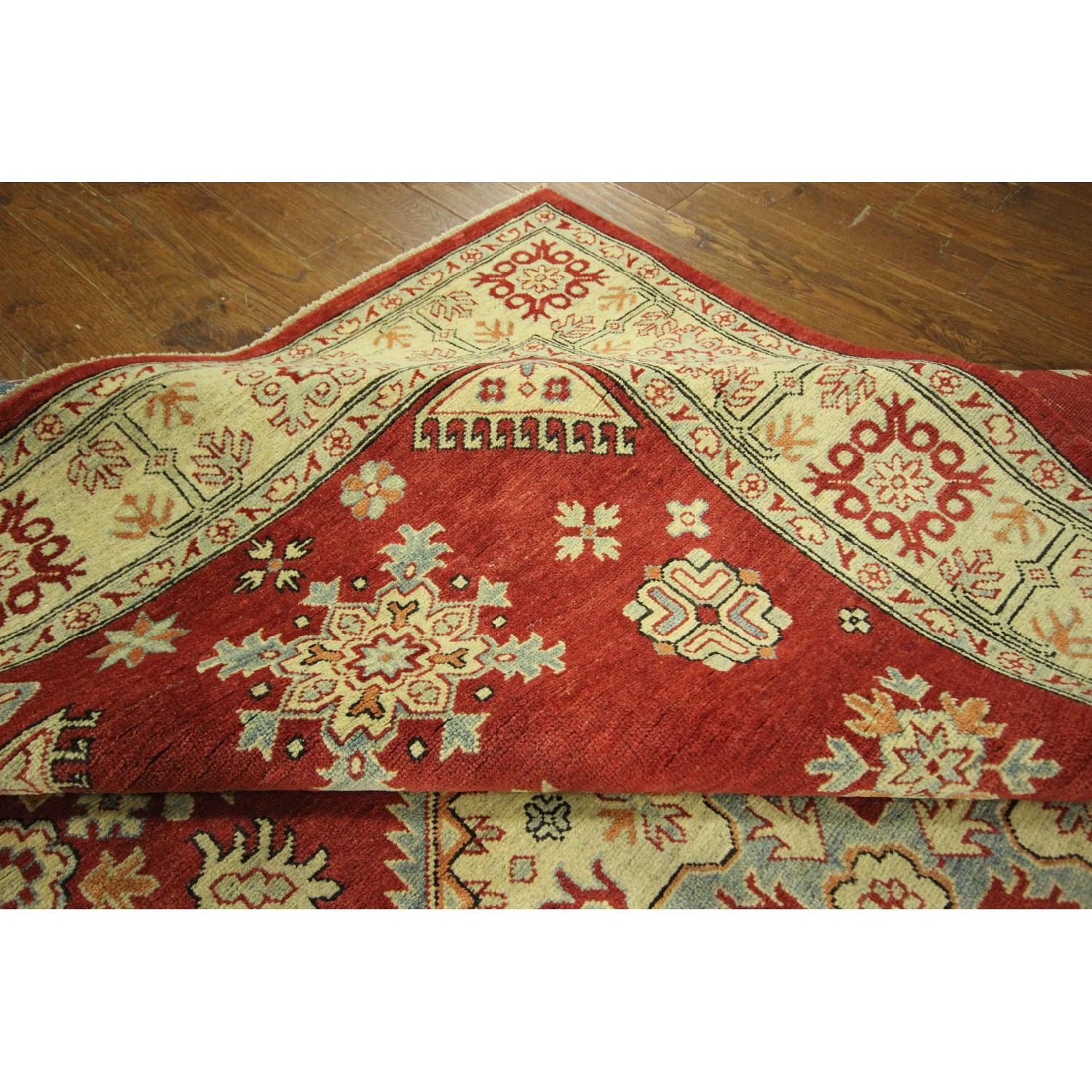 Manhattan Rugs Diamond Motif Floral Red Super Kazak Hand Knotted Wool Area Rug - image-7