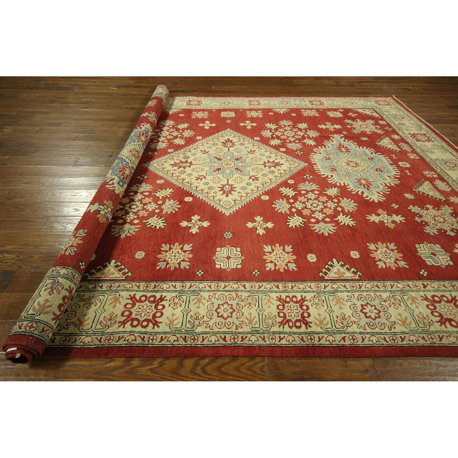 Manhattan Rugs Diamond Motif Floral Red Super Kazak Hand Knotted Wool Area Rug - image-8