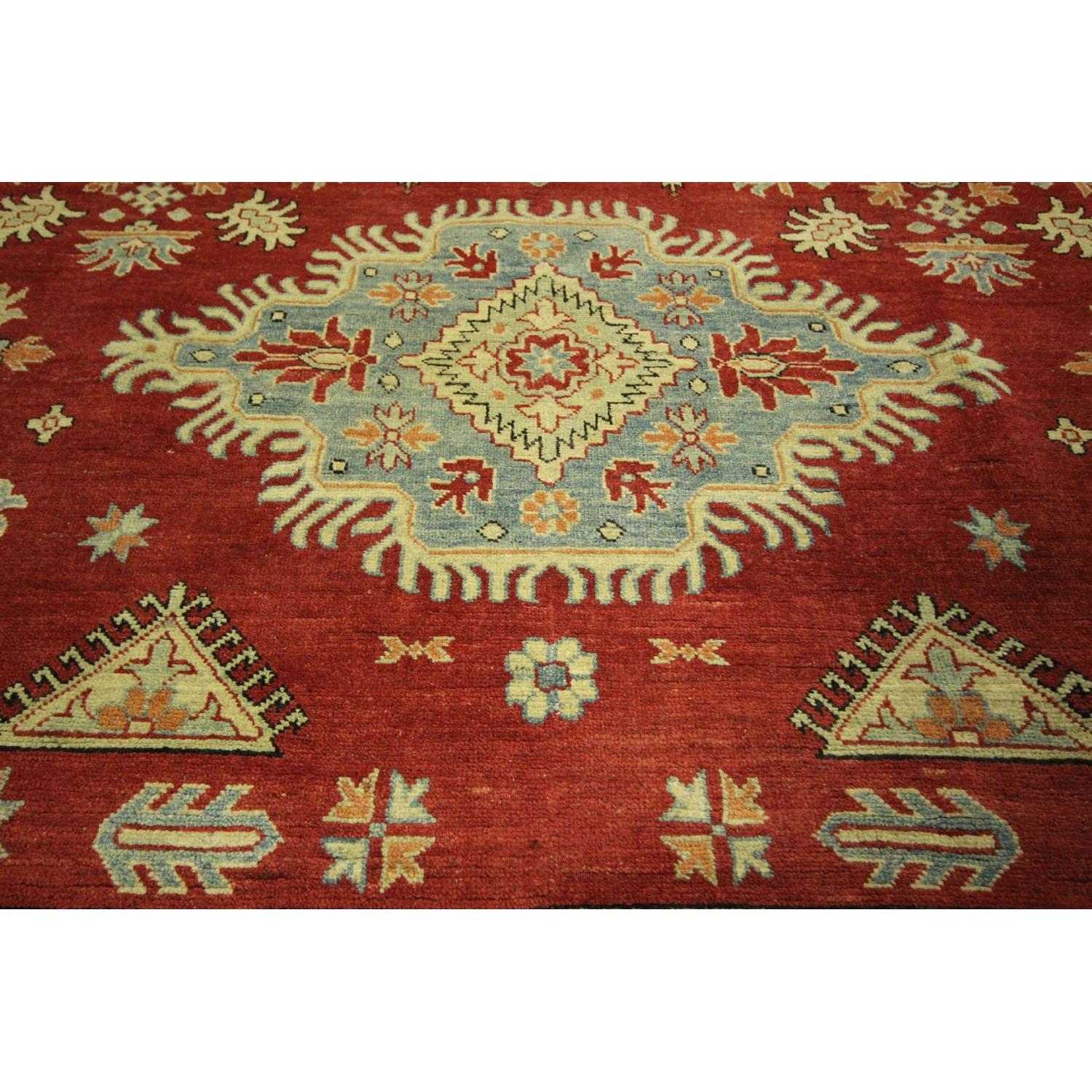 Manhattan Rugs Diamond Motif Floral Red Super Kazak Hand Knotted Wool Area Rug - image-9