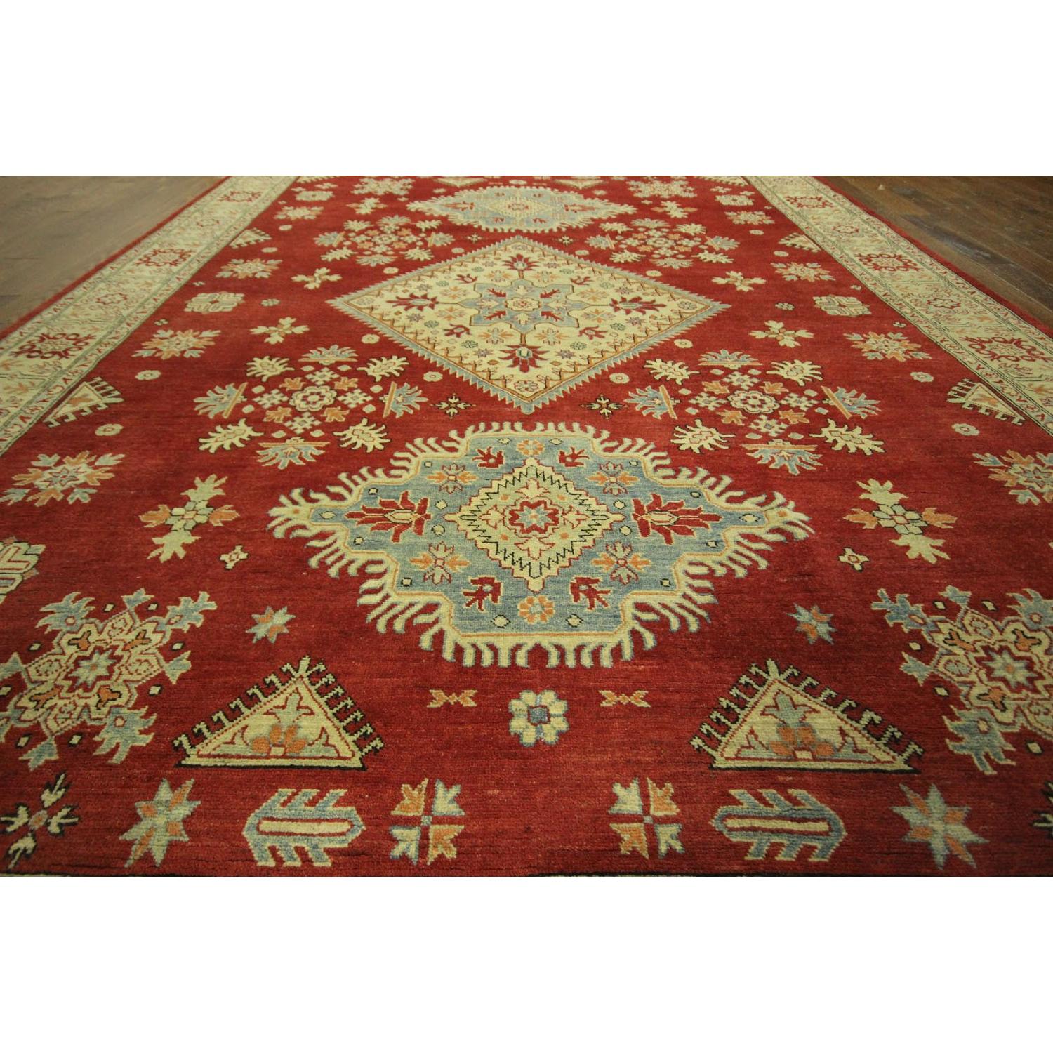 Manhattan Rugs Diamond Motif Floral Red Super Kazak Hand Knotted Wool Area Rug - image-11