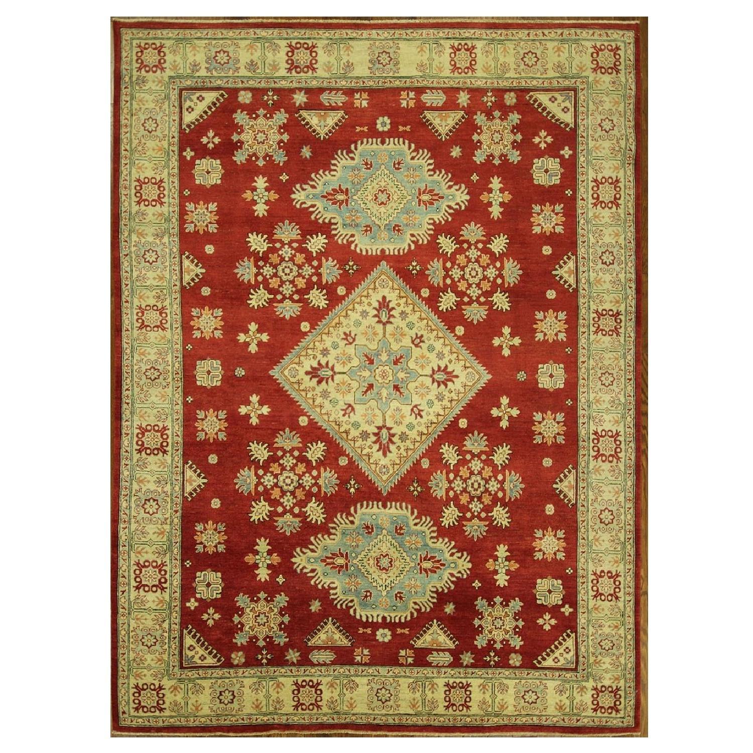 Manhattan Rugs Diamond Motif Floral Red Super Kazak Hand Knotted Wool Area Rug - image-14