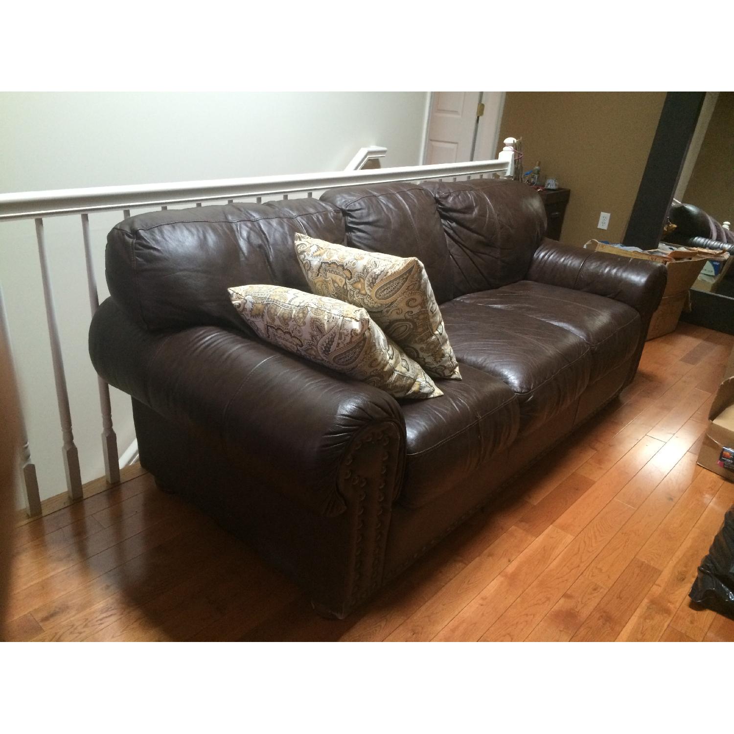 Leather 3 Seater Sofa + Single Seater w/ Ottoman - image-4