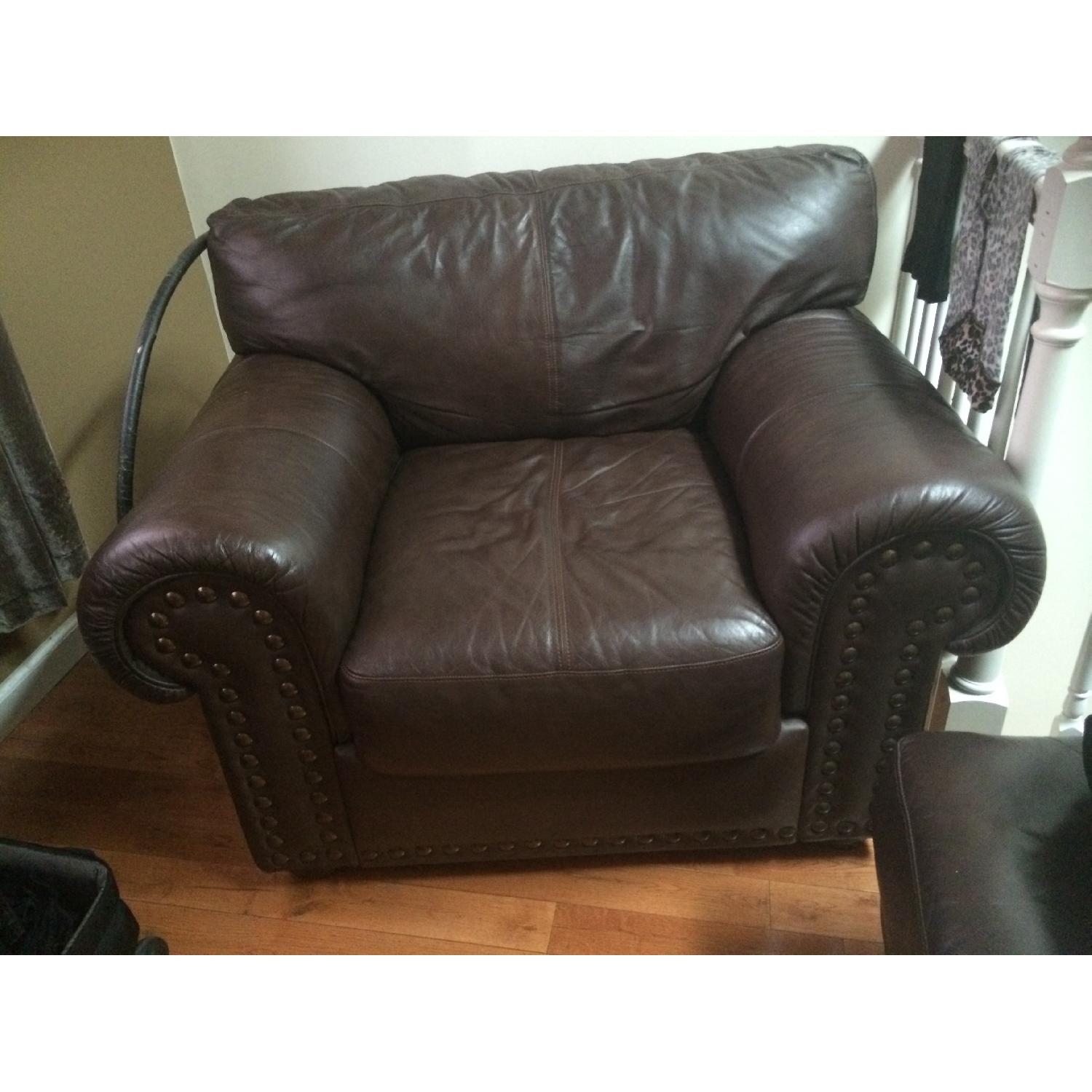 Leather 3 Seater Sofa + Single Seater w/ Ottoman - image-5