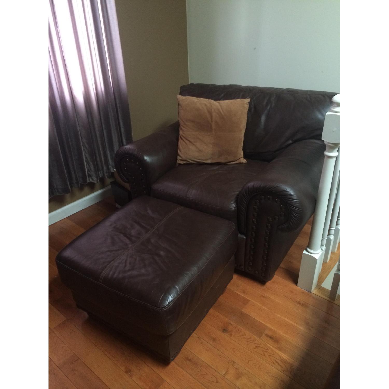 Leather 3 Seater Sofa + Single Seater w/ Ottoman - image-7