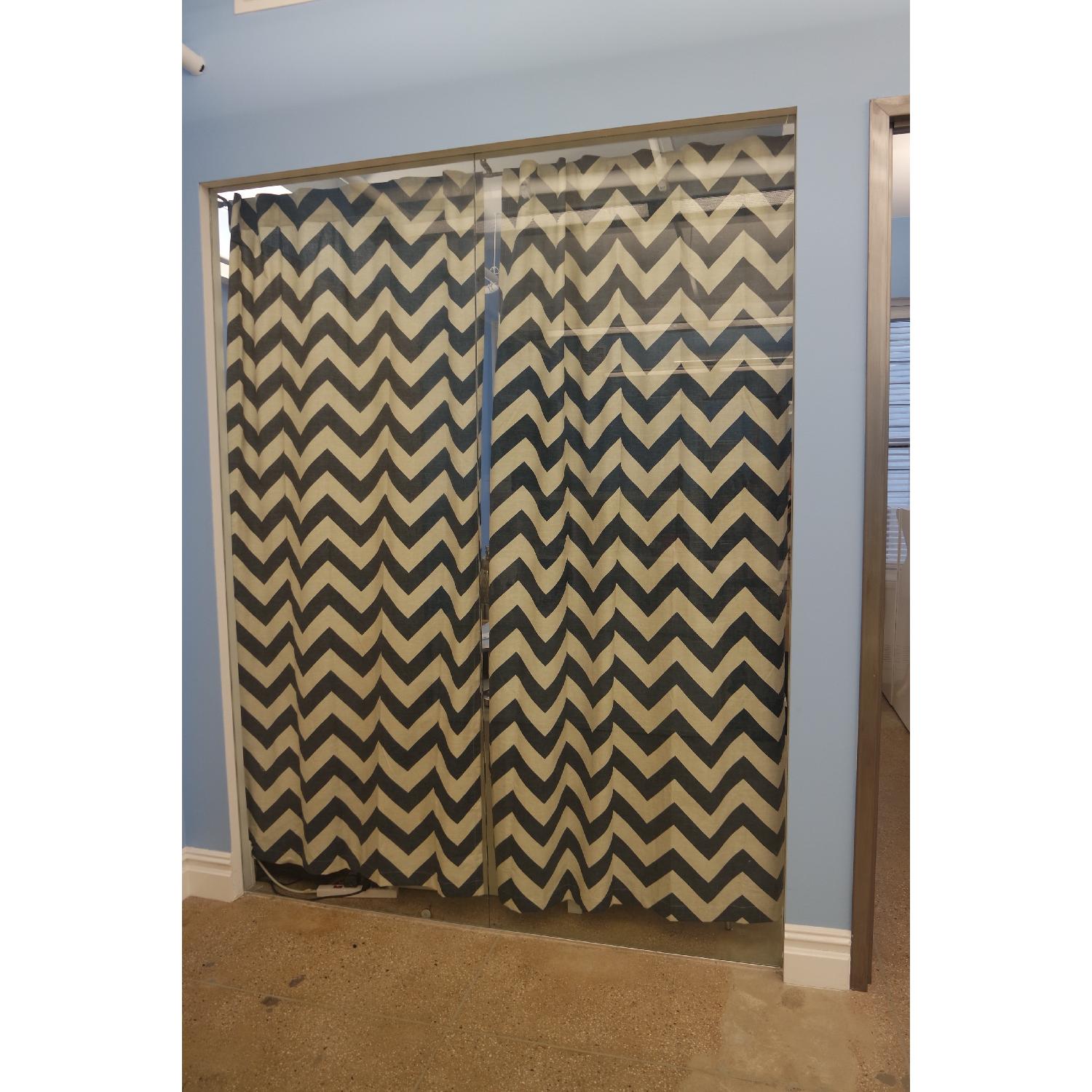 West Elm Cotton Canvas Zigzag Blue Lagoon Curtain - image-1