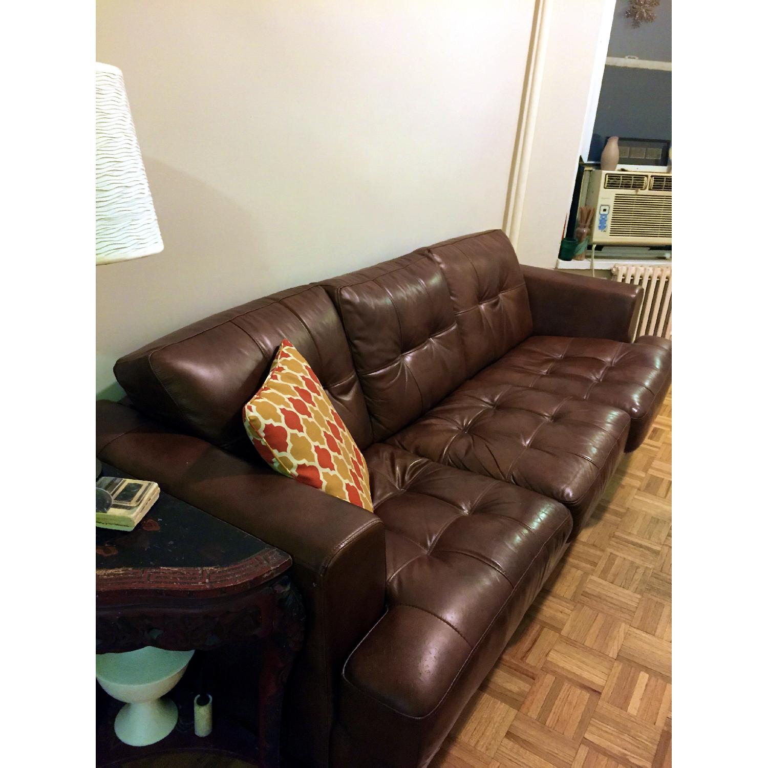 Brown Leather Sofa + Loveseat Set - image-1