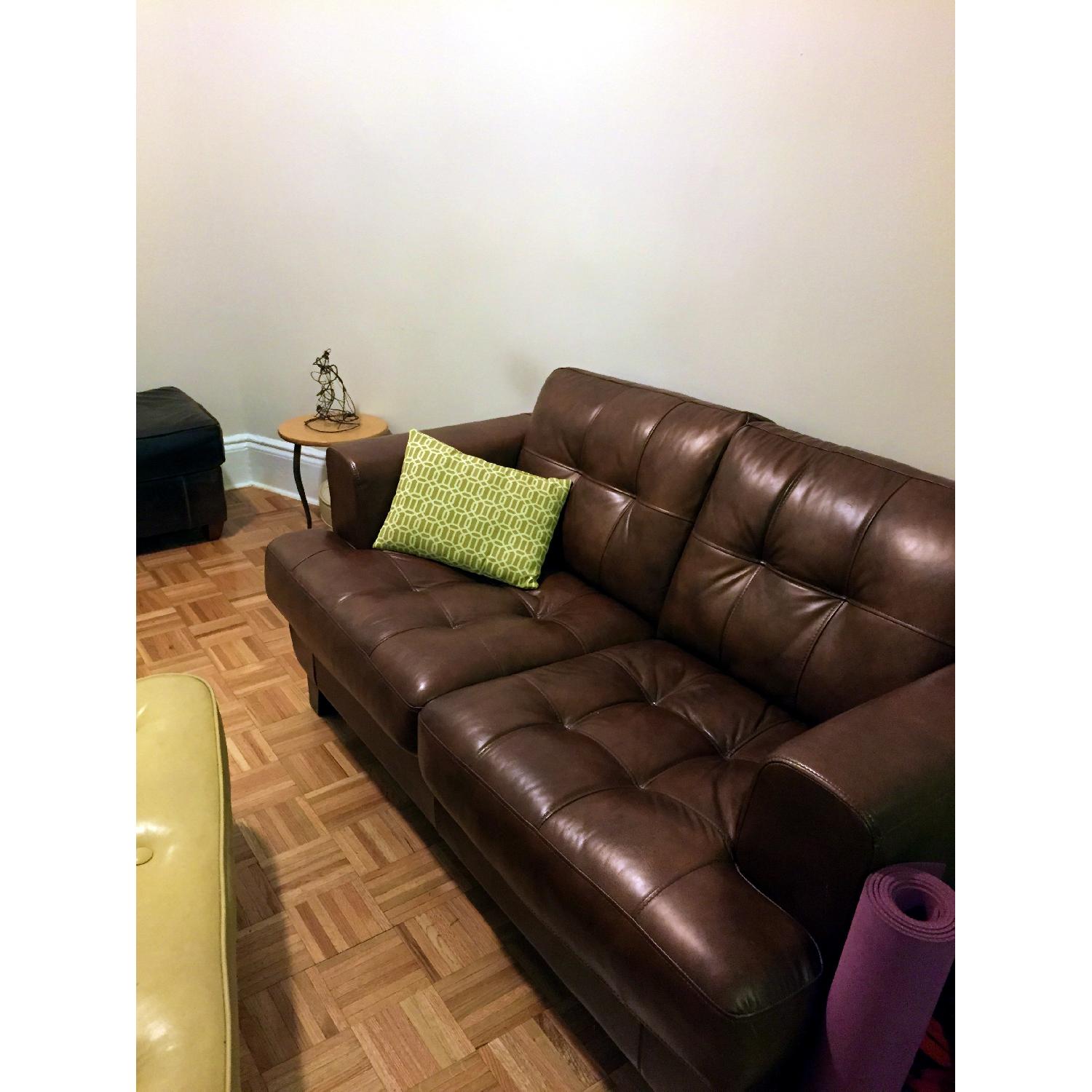 Brown Leather Sofa + Loveseat Set - image-2
