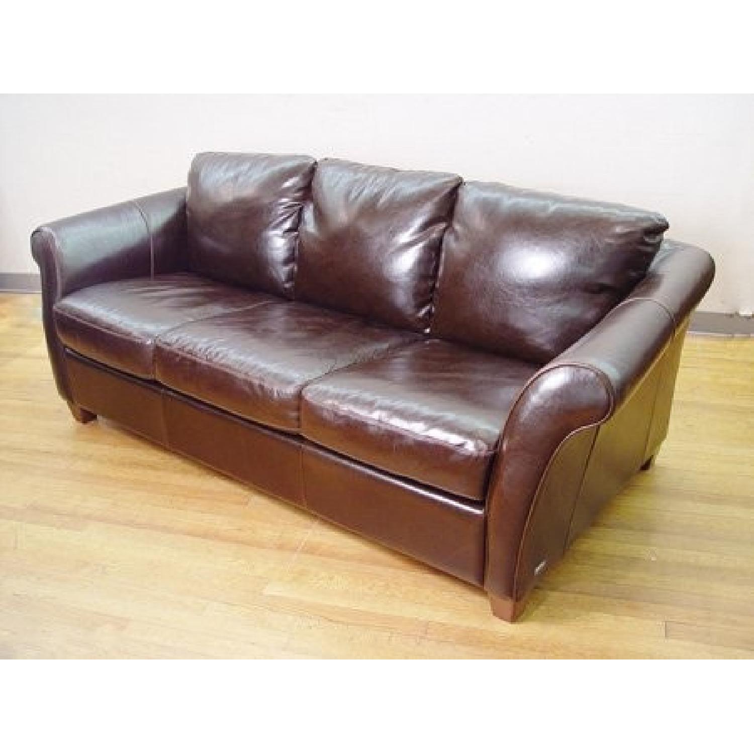 Natuzzi Italsofa Chocolate Brown Leather Sleeper Sofa - image-1