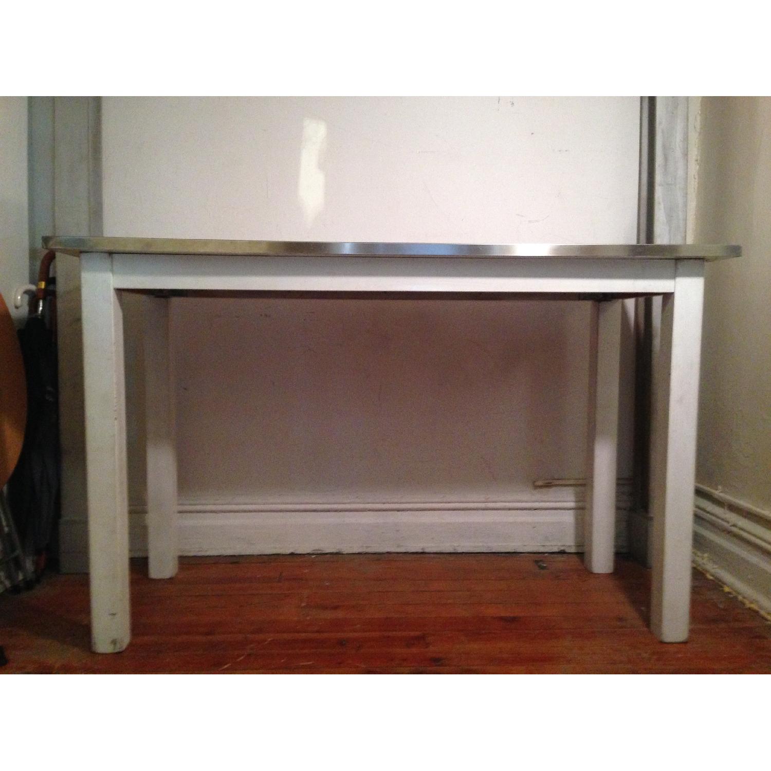 Crate & Barrel High Dining Table with Stainless Steel Top - image-1