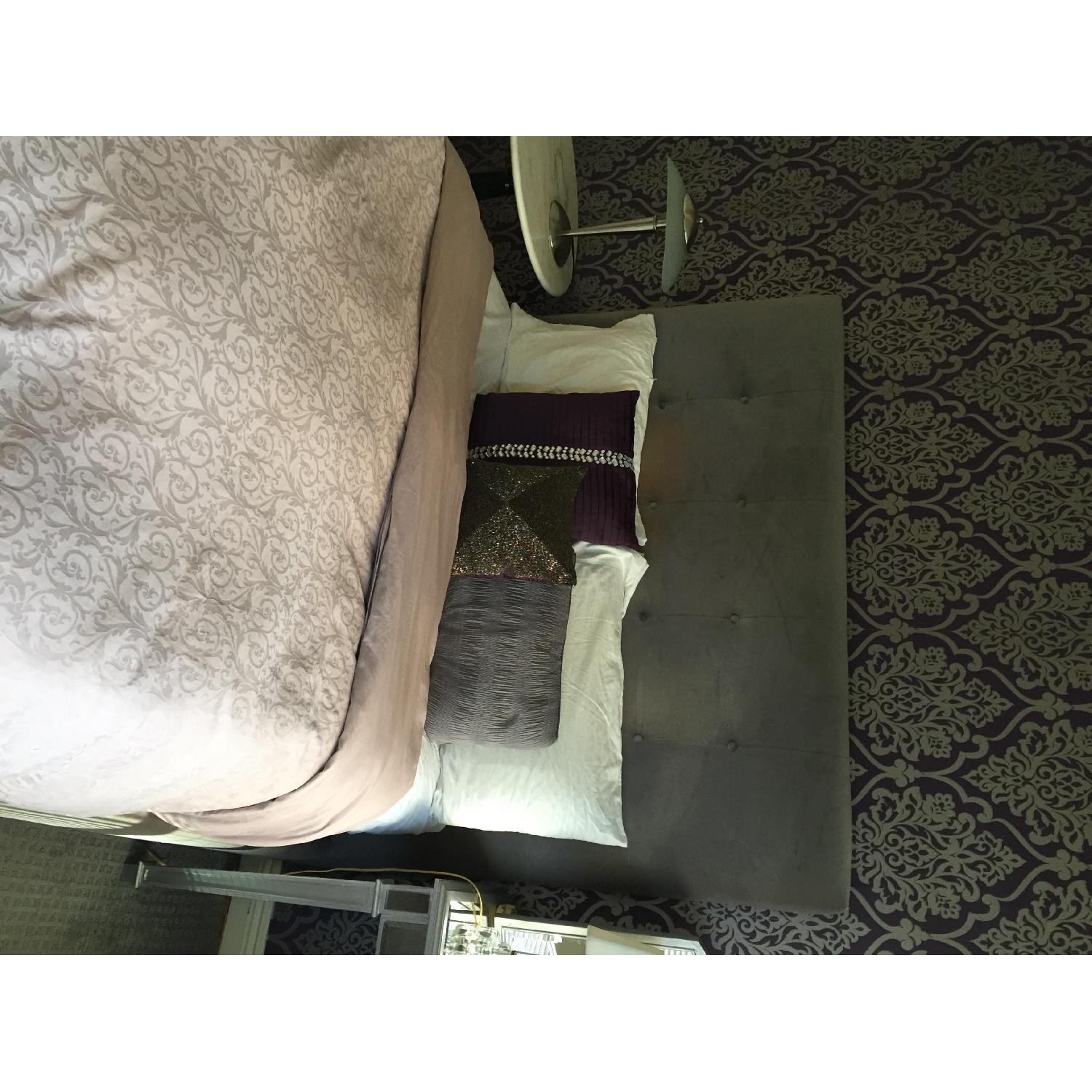 Grey Queen Size Bed Frame w/ Quilted Button Tufted Velvet Headboard - image-3