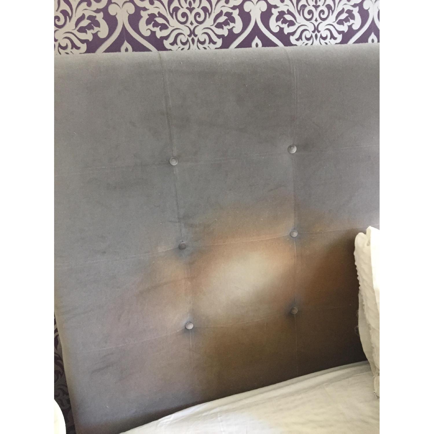 Grey Queen Size Bed Frame w/ Quilted Button Tufted Velvet Headboard - image-4