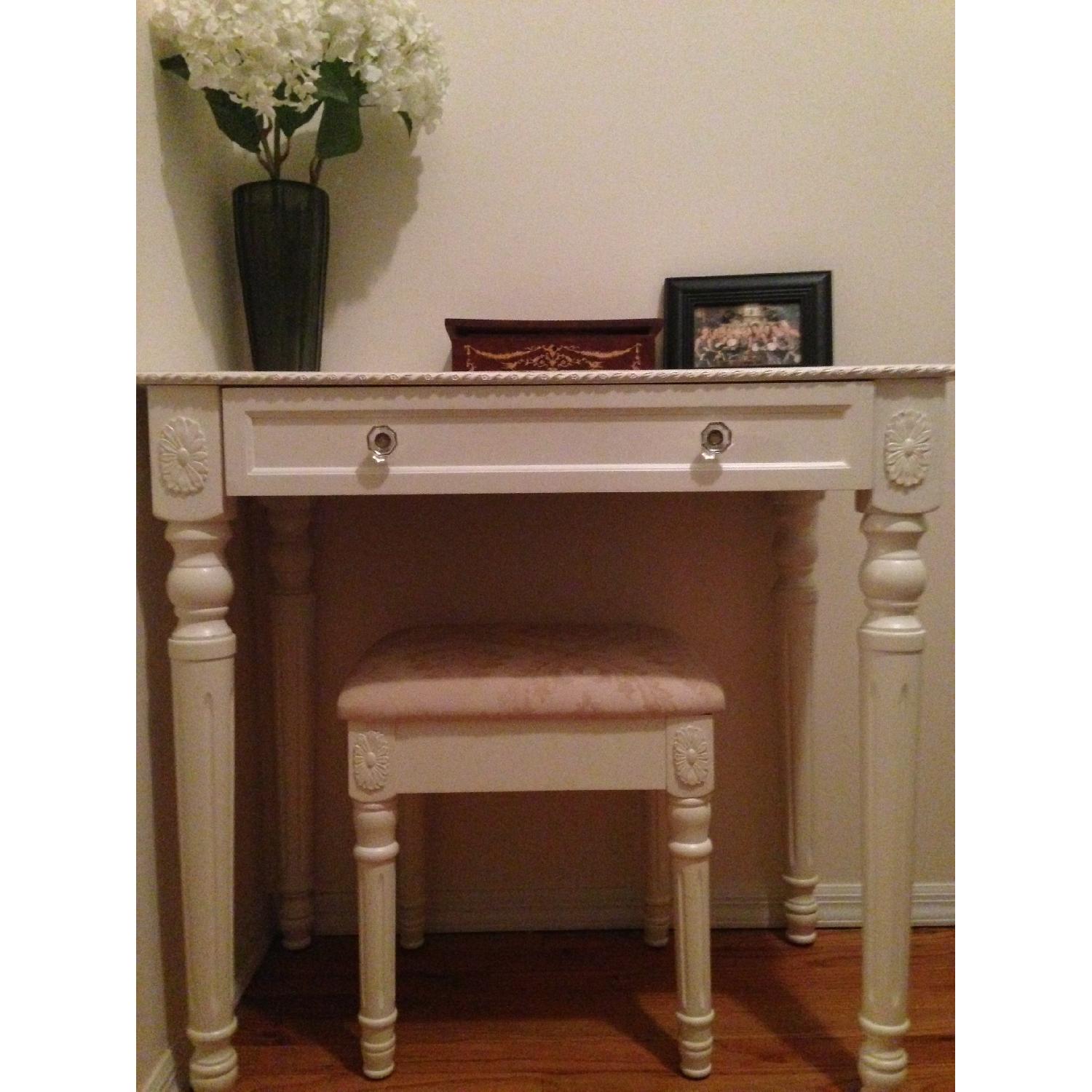 White Desk/Vanity with Stool - image-3