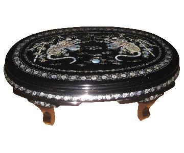 Oriental Mother of Pearl Iridescent Inlay Shell Applique Coffee Table