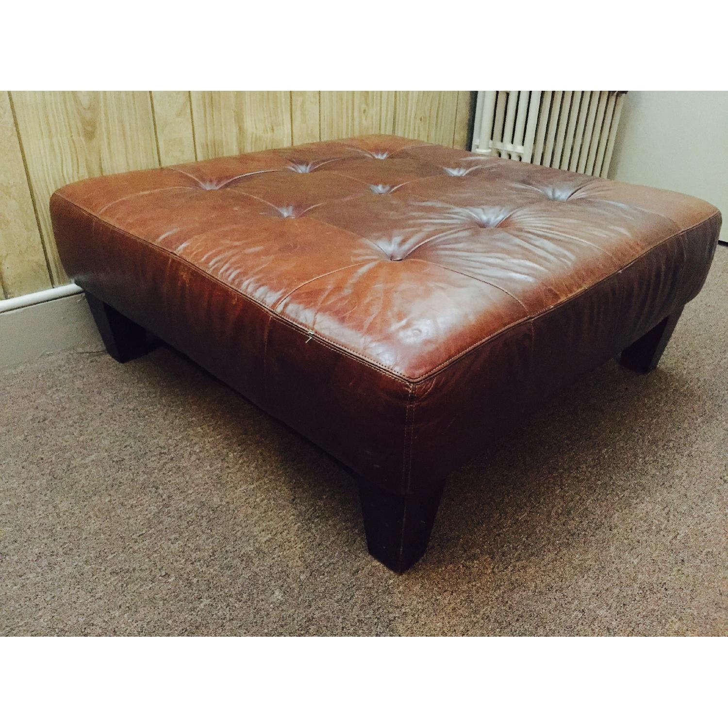 Pottery Barn Leather Ottoman - image-1