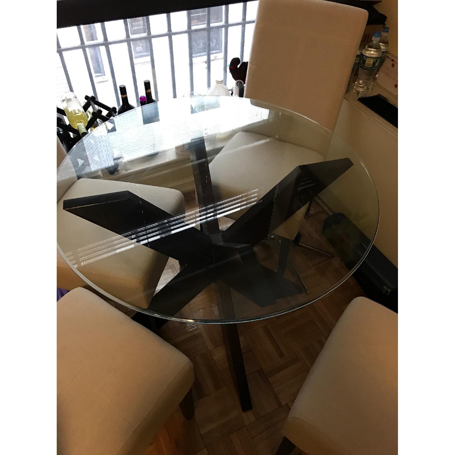 Pier 1 Simon Round Glass Top/X Base Dining Table w/ 4 Chairs AptDeco