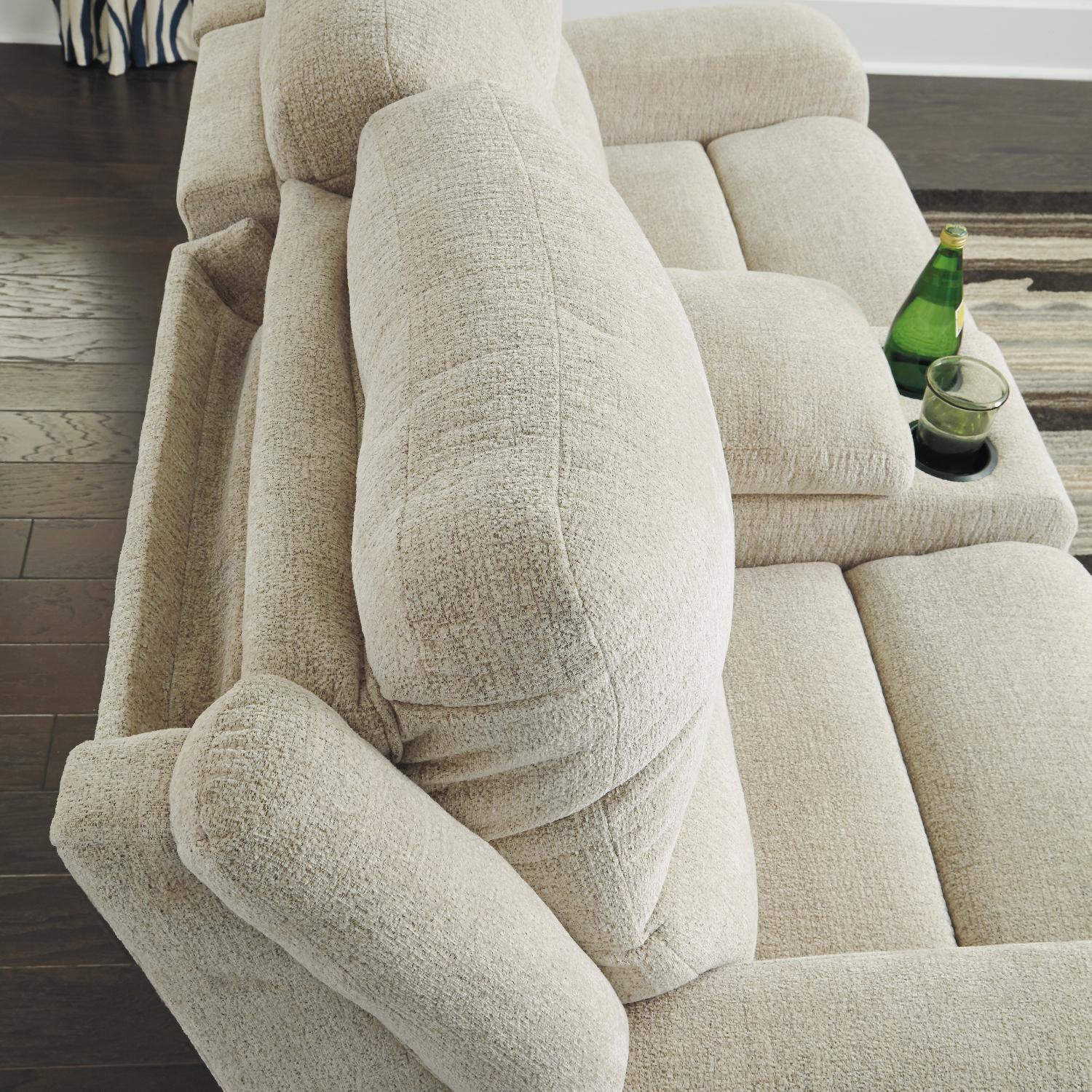 Ashley's Krismen Contemporary Power Reclining Sofa w/ Adjustable Headrest in Ivory Fabric - image-4