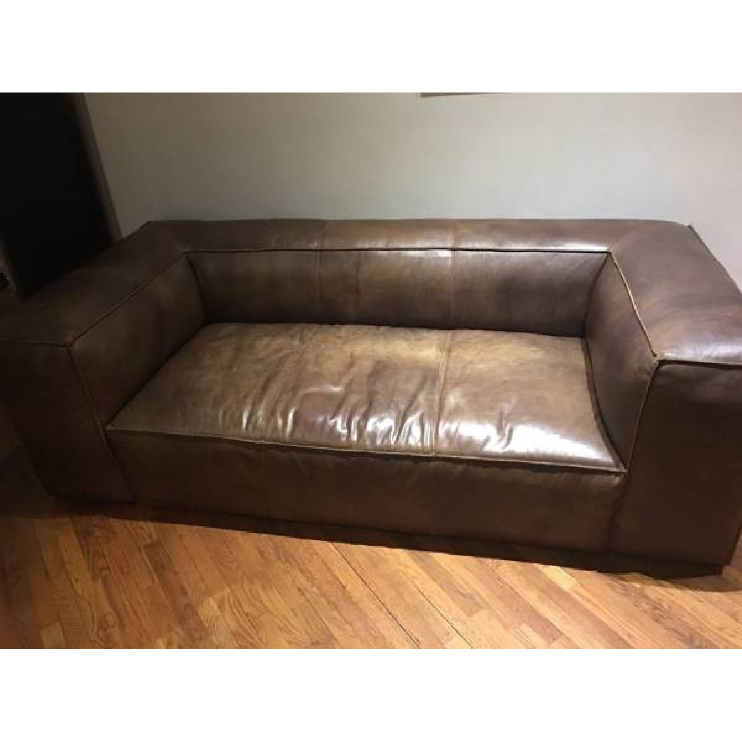 Restoration Hardware Fulham Leather Sofa - image-1