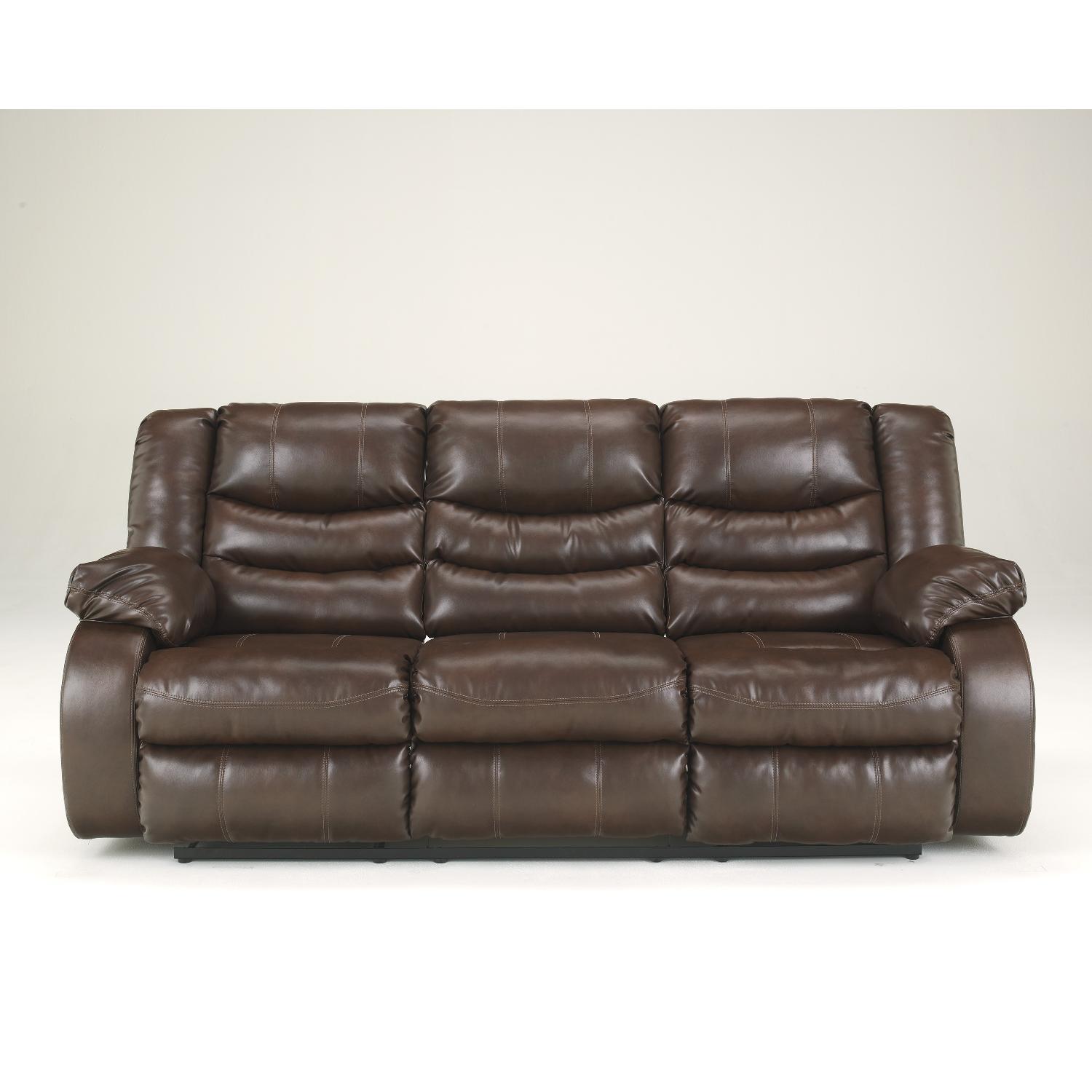 Ashley's Contemporary DuraBlend Leather Reclining Sofa in Brown - image-1