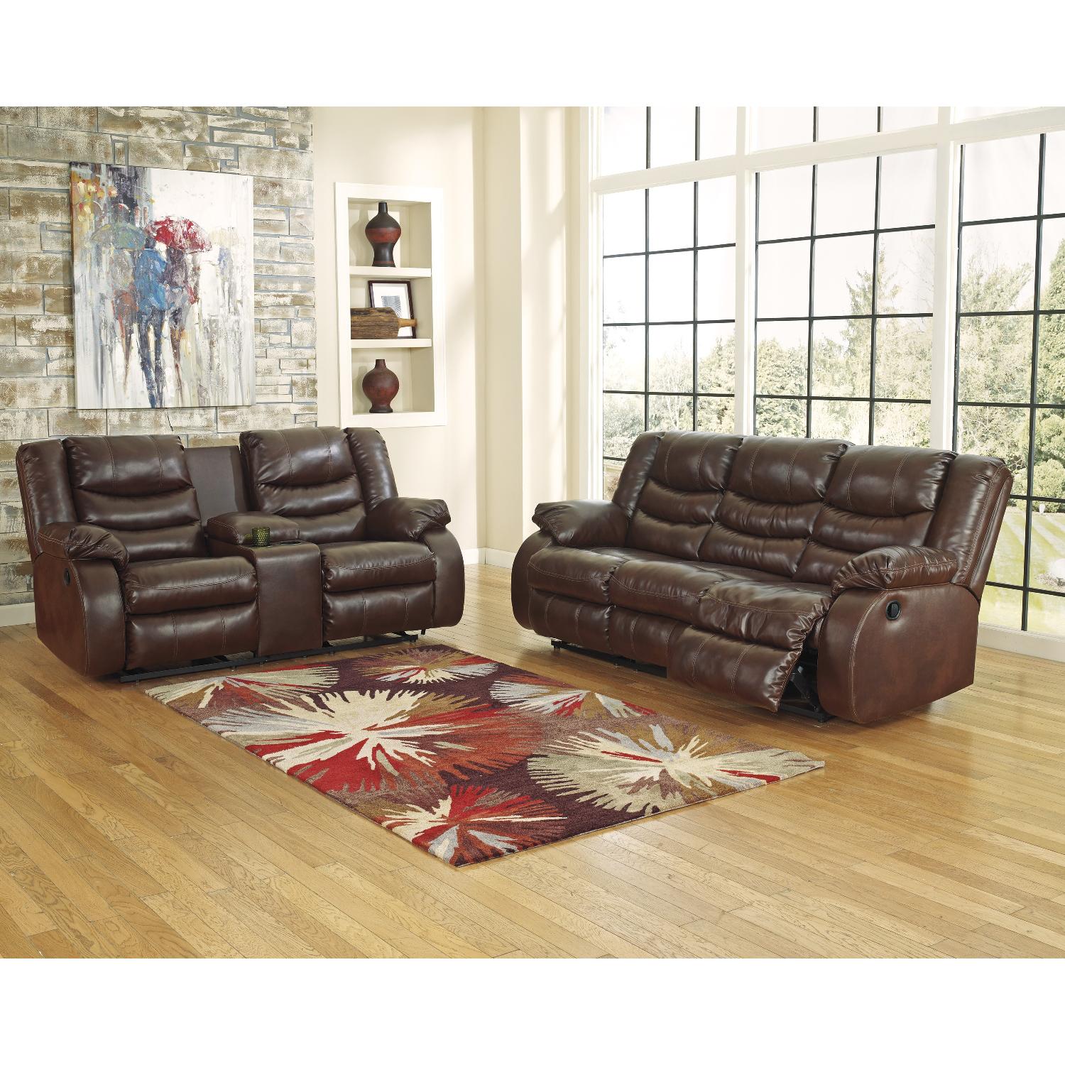 Ashley's Contemporary DuraBlend Leather Reclining Sofa in Brown - image-5
