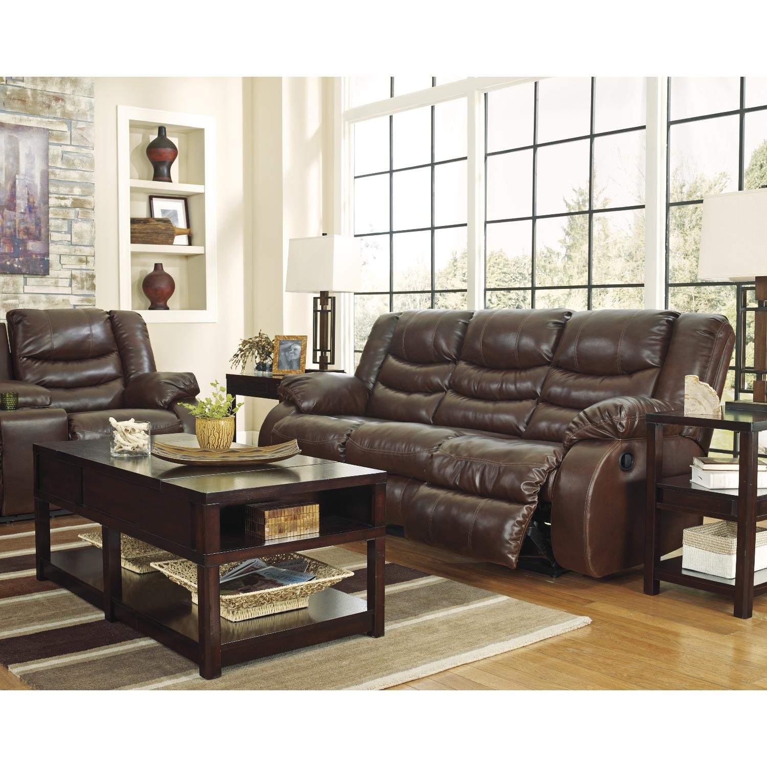 Ashley's Contemporary DuraBlend Leather Reclining Sofa in Brown - image-6