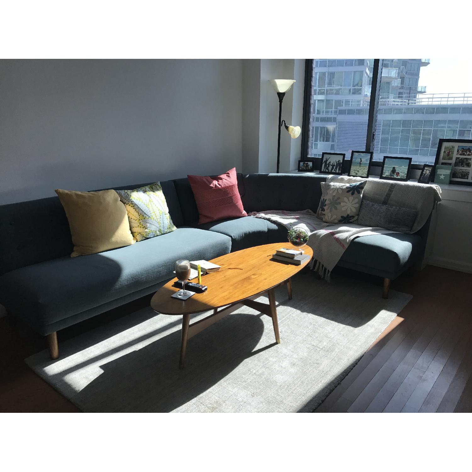 West Elm Blue Fabric 3 Piece Sectional Sofa - image-6