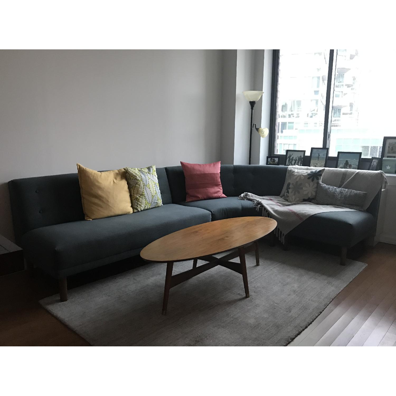 West Elm Blue Fabric 3 Piece Sectional Sofa - image-7