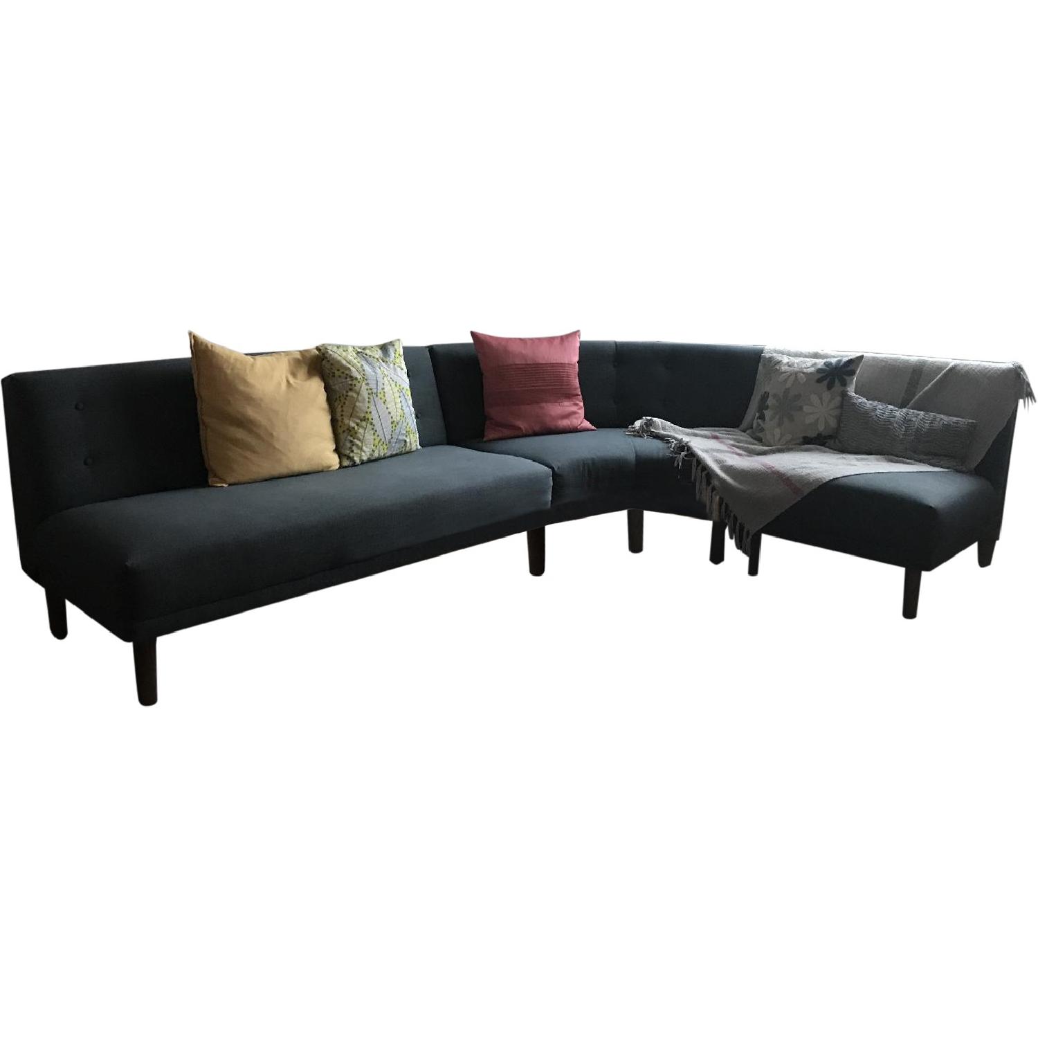 West Elm Blue Fabric 3 Piece Sectional Sofa - image-0