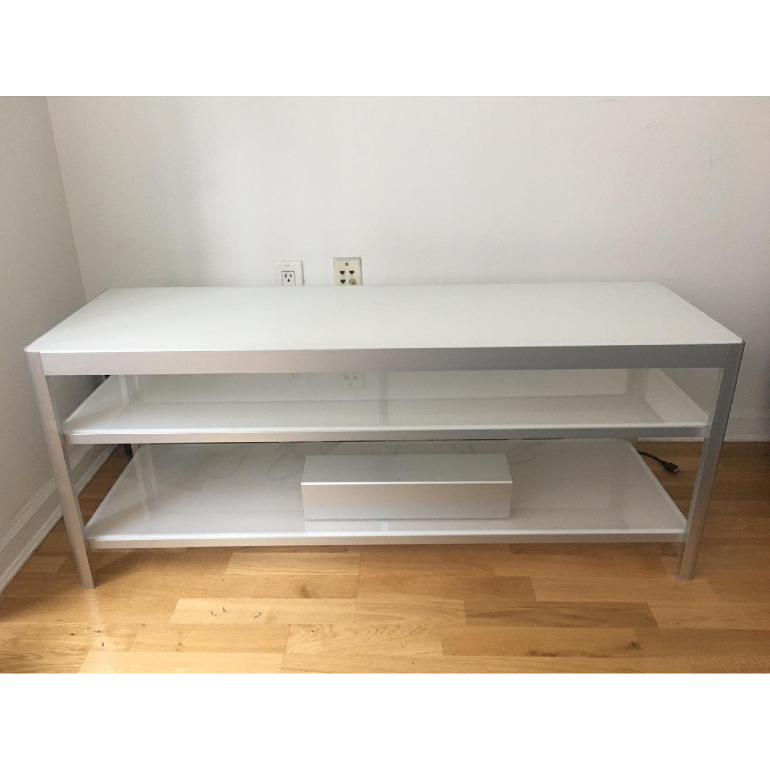 Ikea White Glass/Aluminium TV Table - image-1