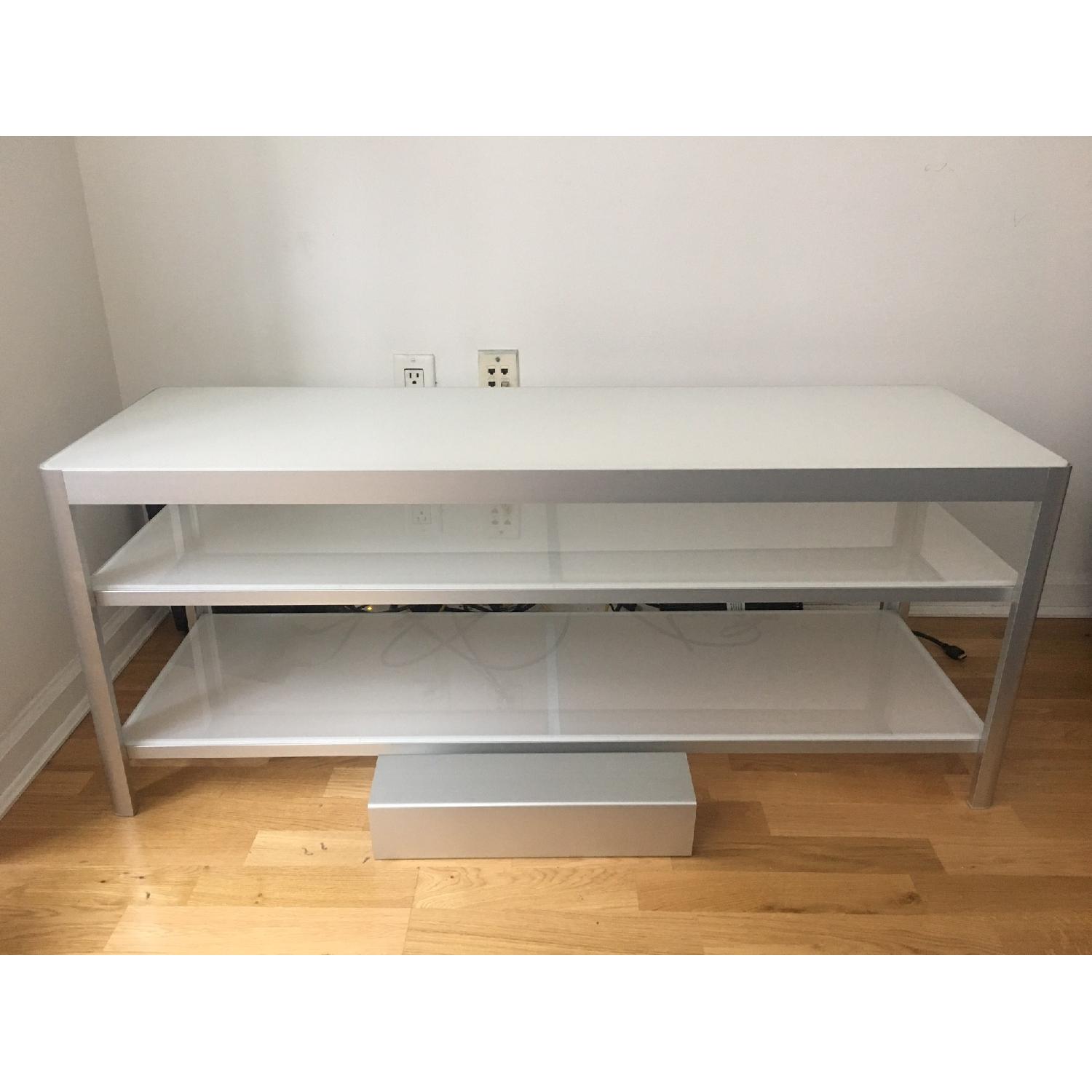 Ikea White Glass/Aluminium TV Table - image-2