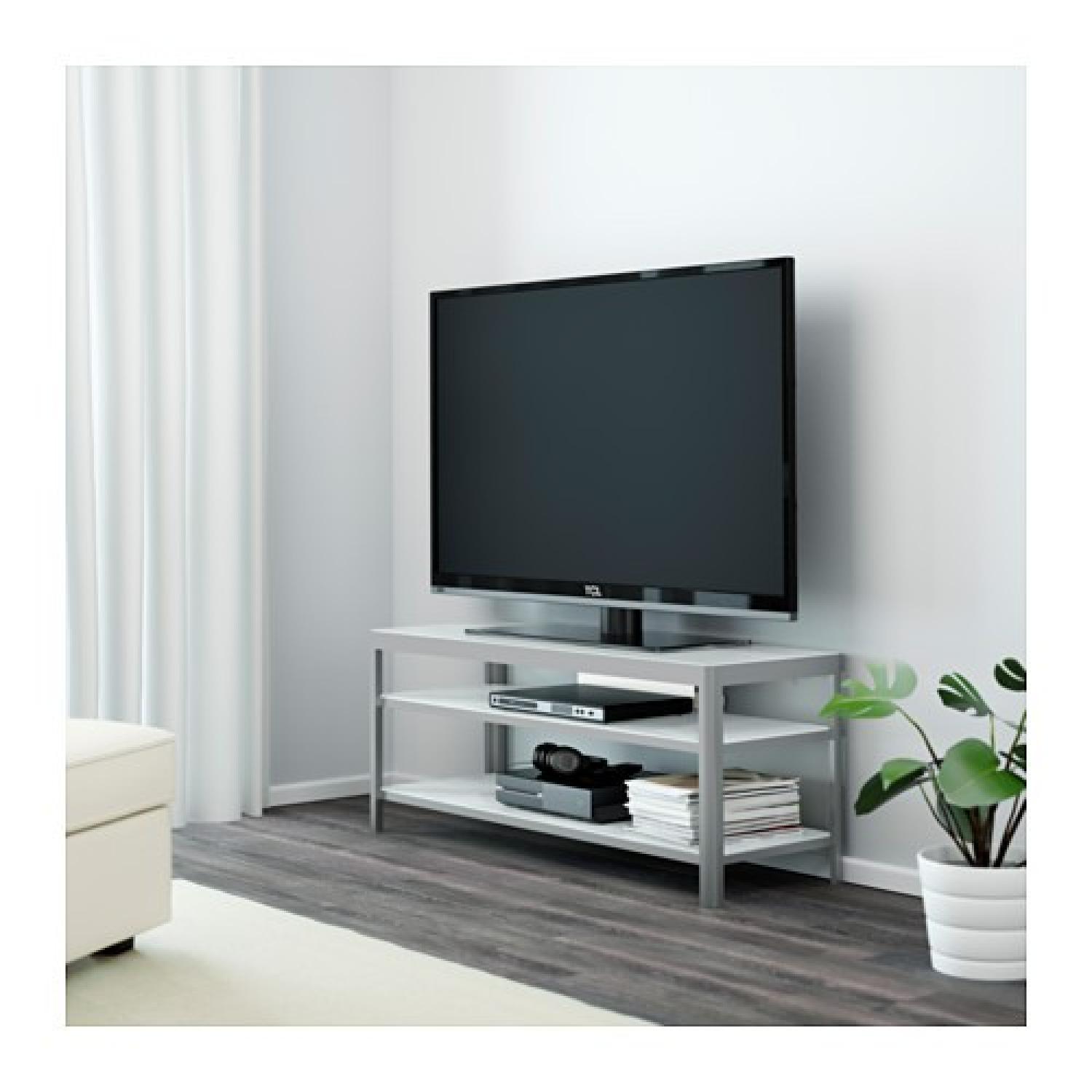 Ikea White Glass/Aluminium TV Table - image-3