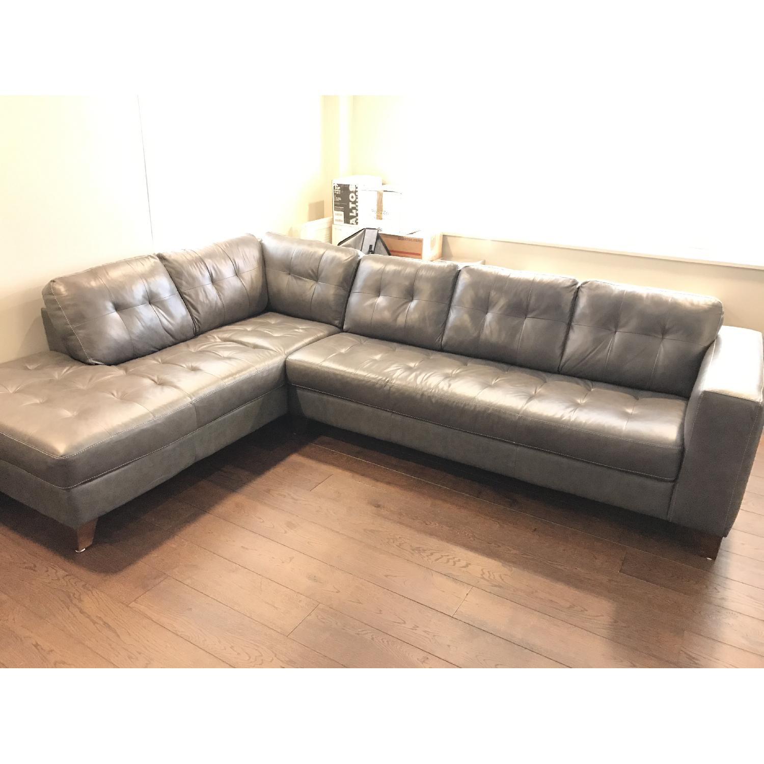 Macy's Grey Leather Sectional Sofa - image-1